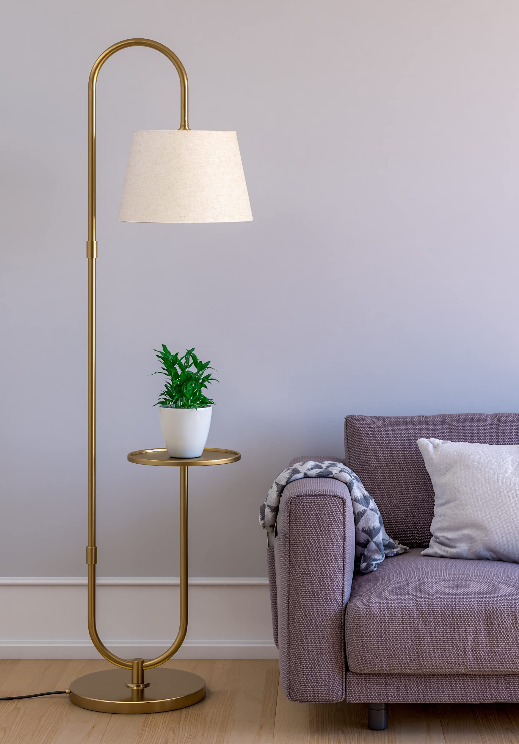 Divine Trends Modern Table Shelf Floor Lamp Standing Brass Antique finish Gold 5ft Height with Shelf Diameter 10 Inches and Off 