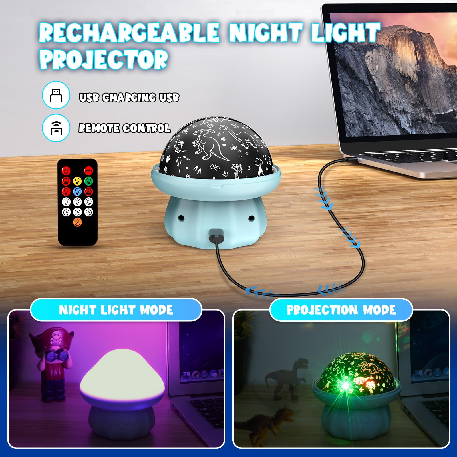 Devrnez Dinosaur Night Light Projector For Kids, Blue Star Universe Lamp With Remote, Ages 3-12