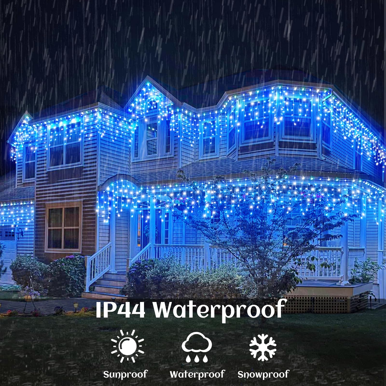 Nielfoi Christmas Lights Outdoor 400 LED Twinkle String Light 33ft Blue and White Icicle Lights for Home Decoration