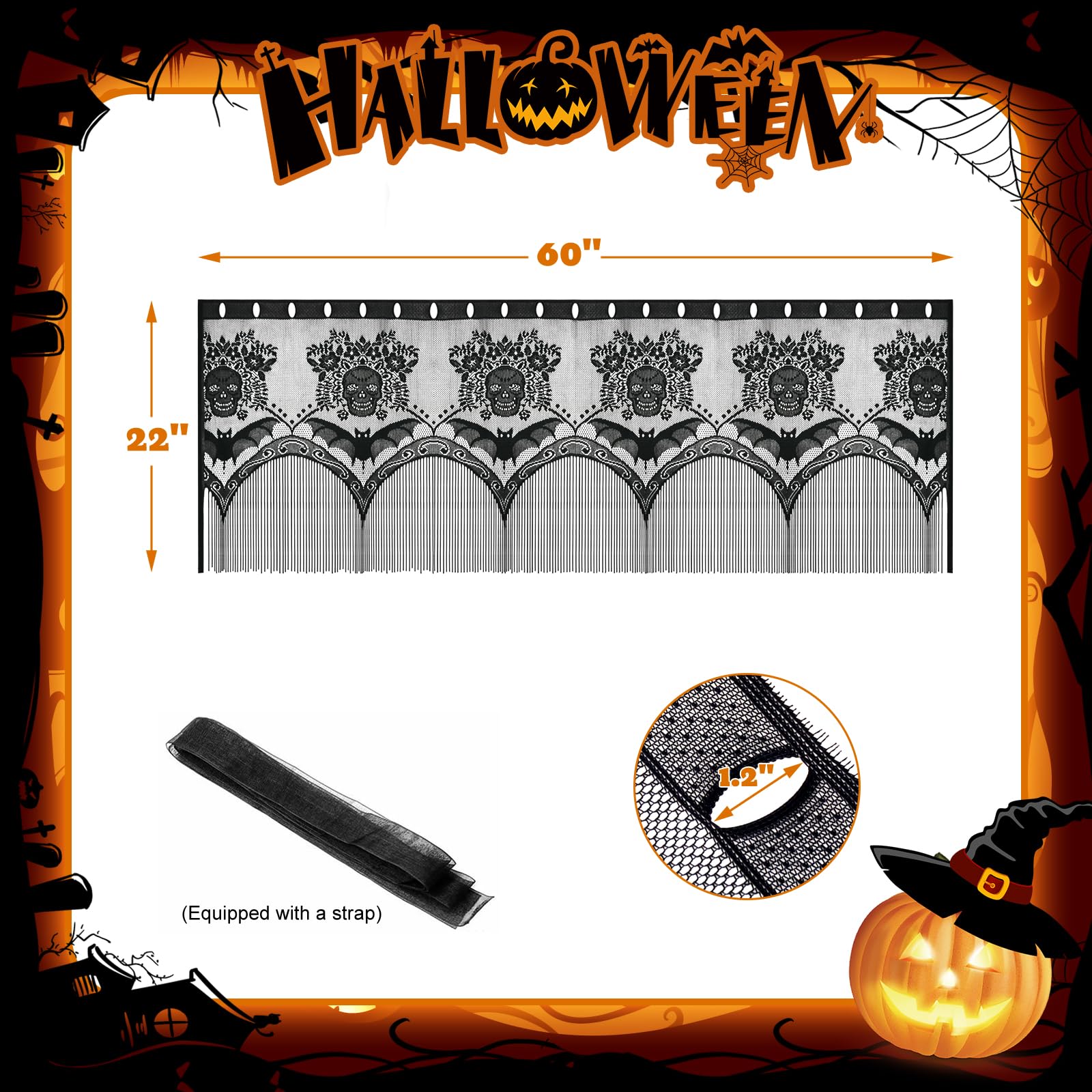 Halloween Decor Lamp Shade, 20 X 60 Inch Large Spider Web Lampshade, Black Lace Cover For Indoor And Outdoor Table Decorations