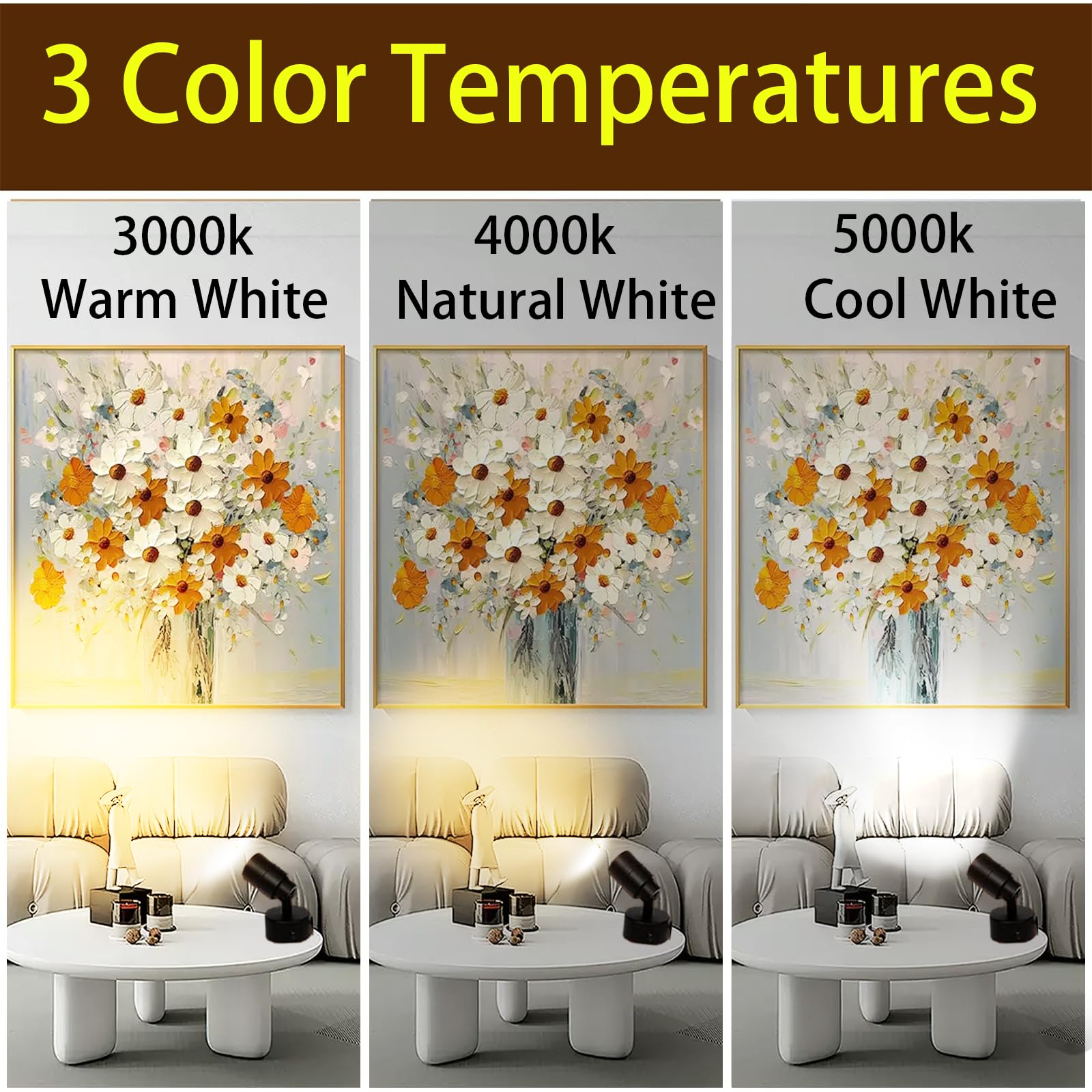 MIOBLUE LED Spotlights Indoor, 3W Dimmable with Remote Control, 3 Colors, Accent Light, 5.9 FT Cord, Model 03Spot-B, Color Black