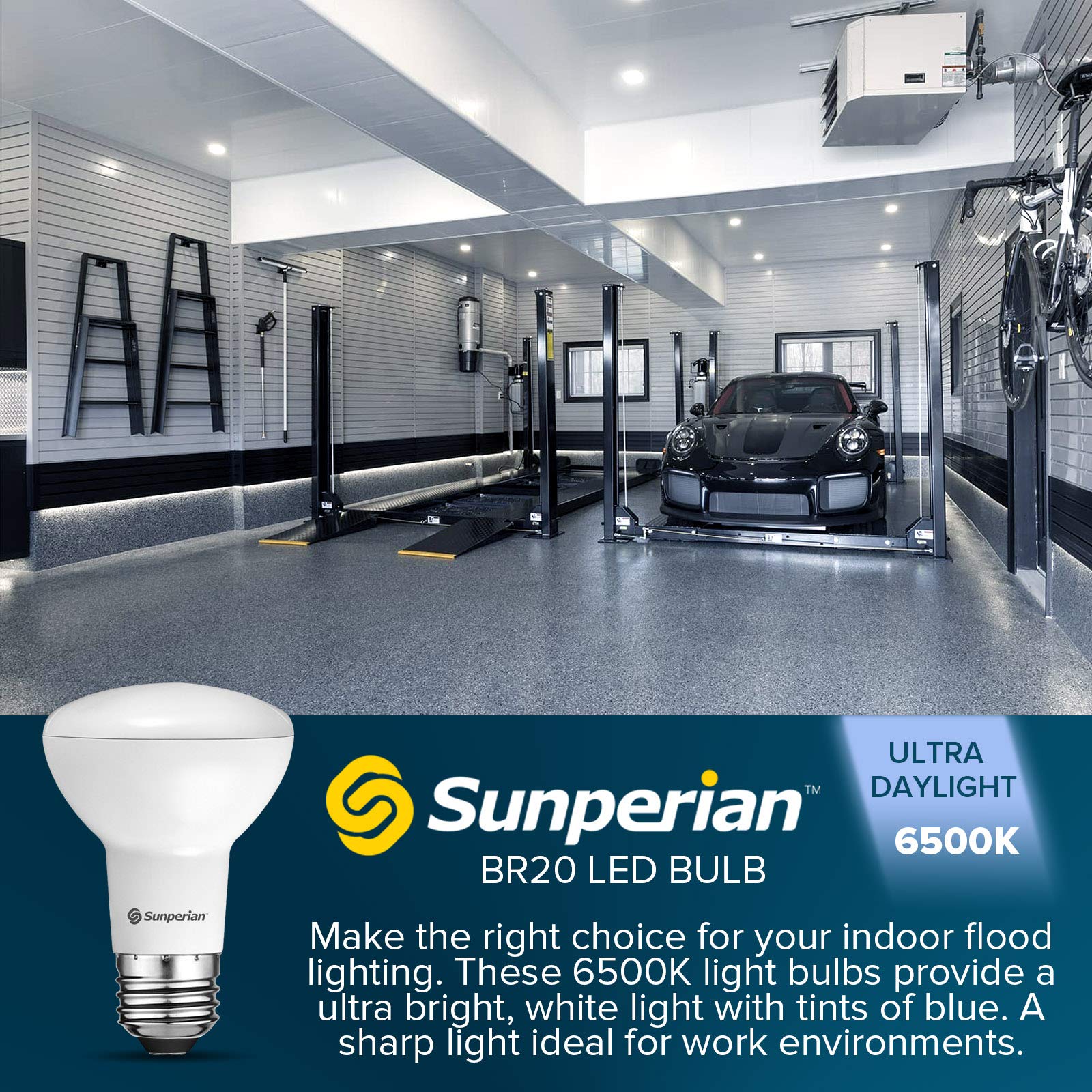 SUNPERIAN BR20 LED Bulb, 6W=50W, Dimmable, 550 Lumens, 6500K Ultra Daylight, 6 Pack, E26 Standard Base