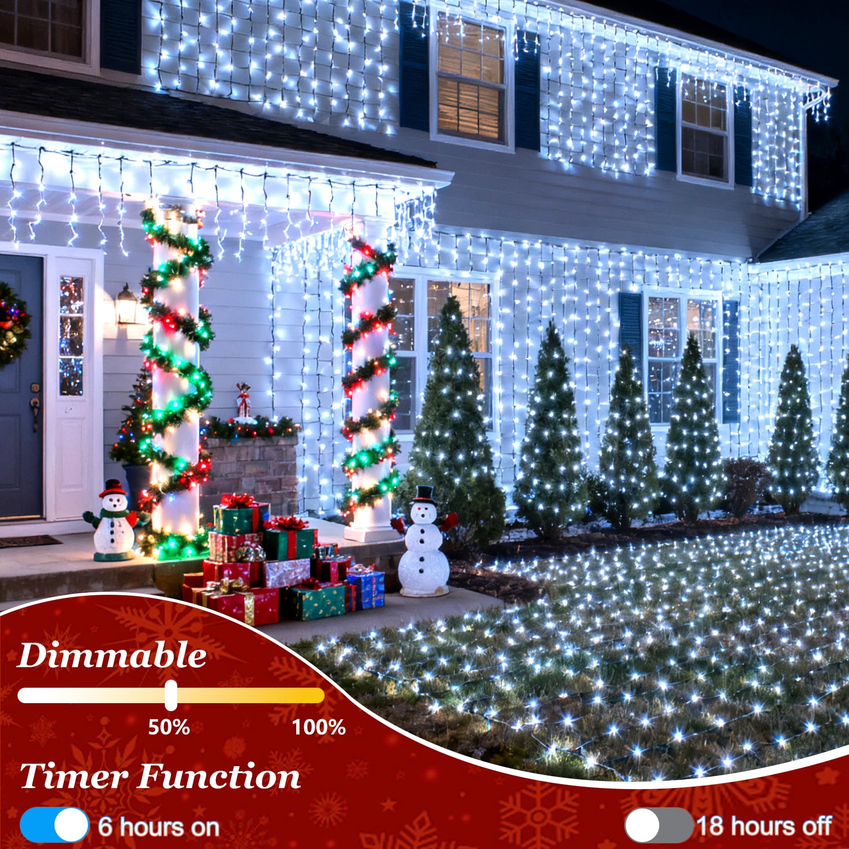 750 Led Christmas String Lights Outdoor  240Ft Twinkle Fairy Lights With Timer & Memory  12 Modes Dimmable Waterproof Tree Light For House Patio Wedding Party Christmas Decororations  Cool White