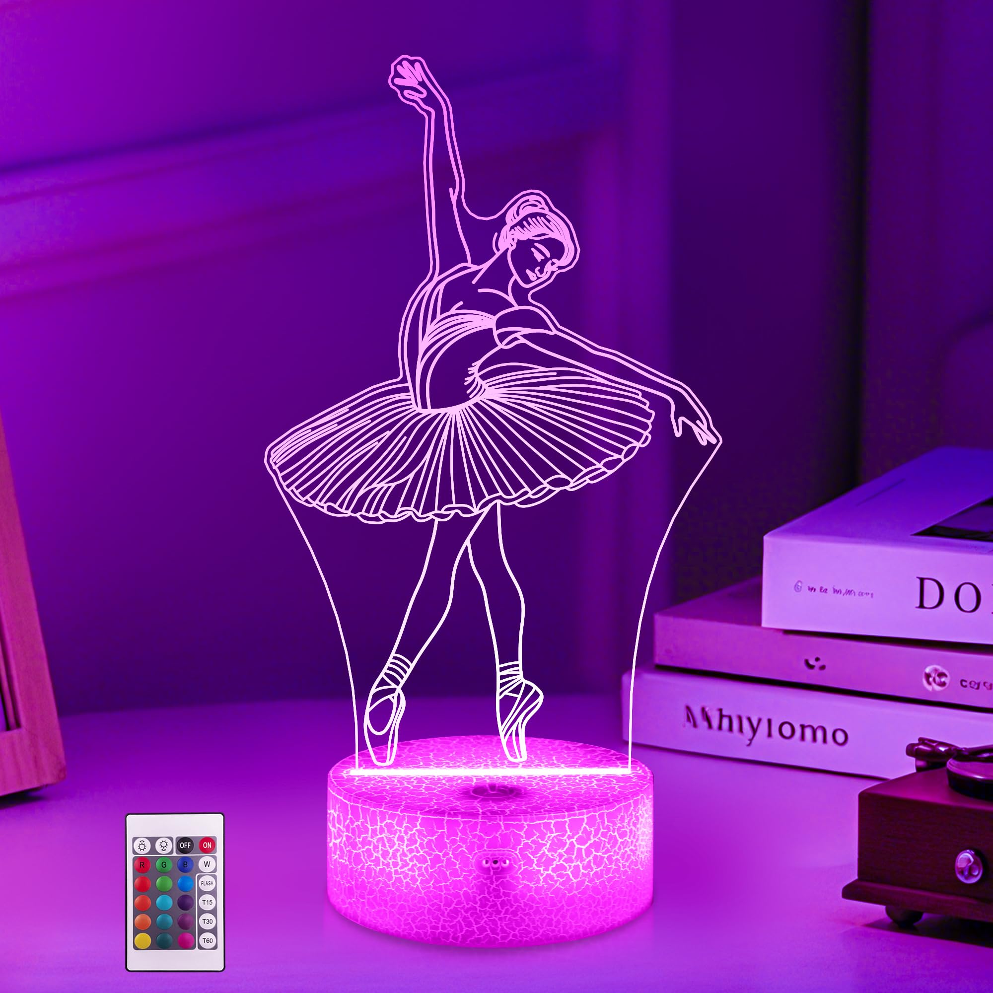 Ammonite Ballet Night Light, Ballerina 3D lamp 16 Color Changing with Remote Control and Timer, Women Ballet Decor Light Birthda