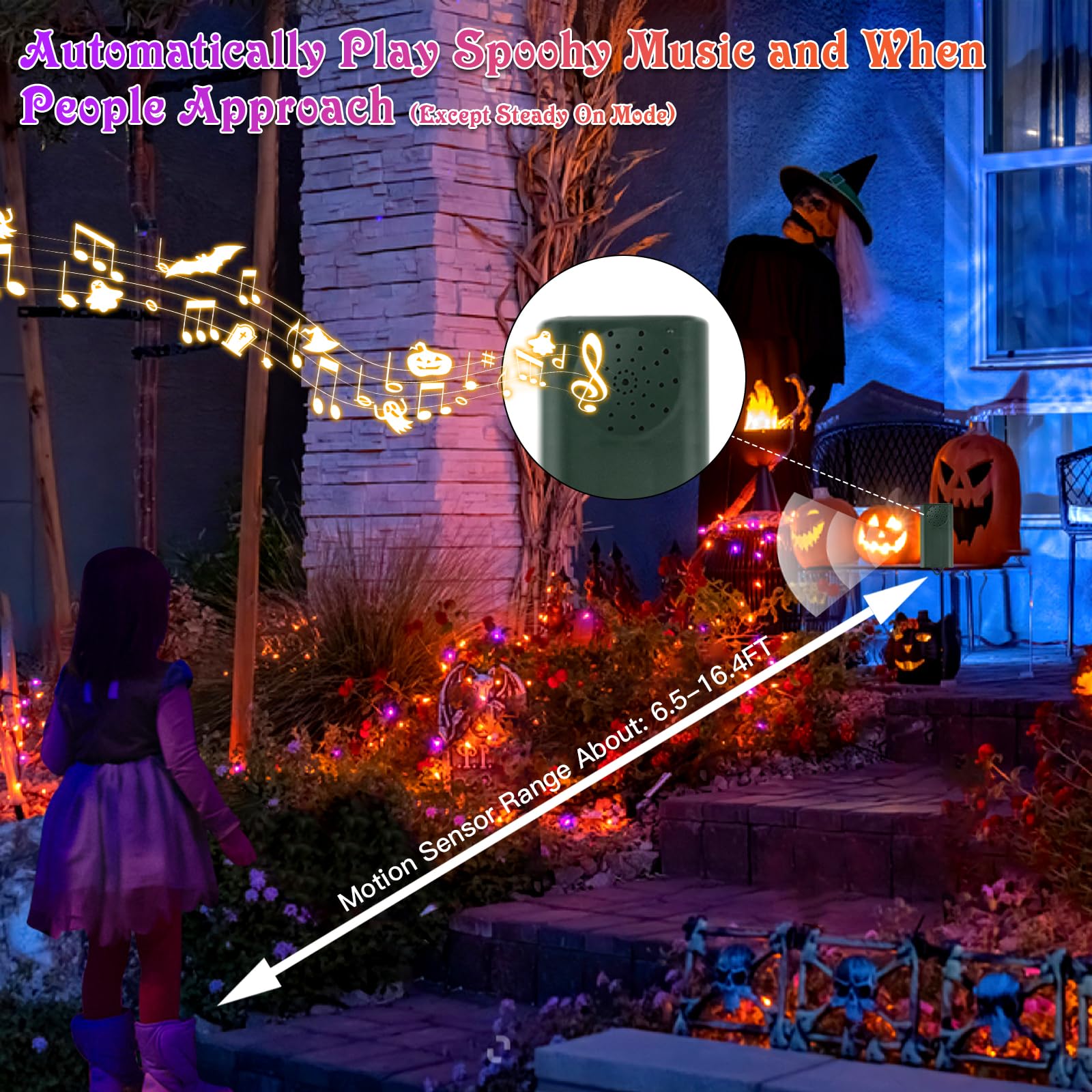VTECHOLOGY 100 LED Halloween String Lights, 33ft USB & Battery Operated, Purple & Orange, Model QL300IE