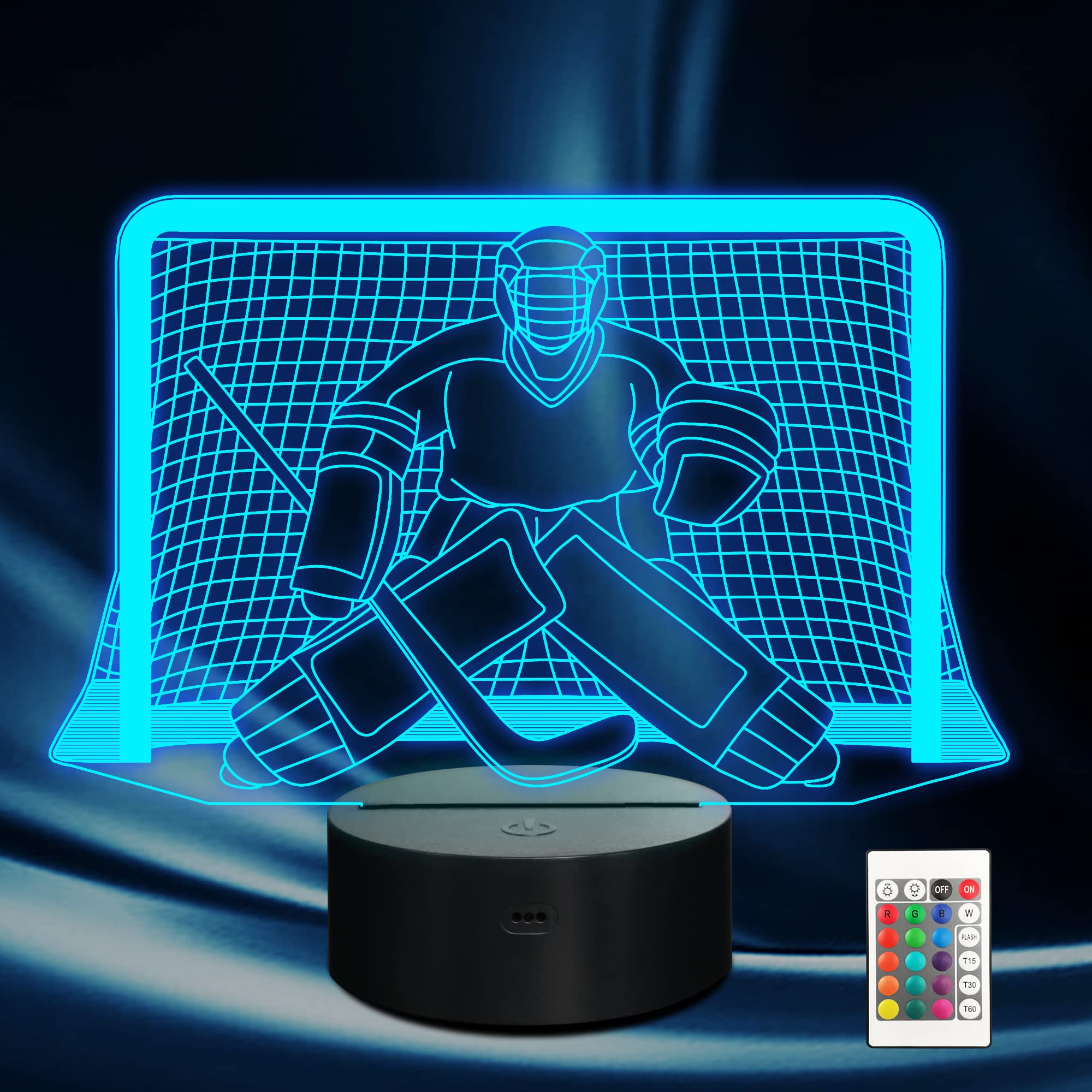 Ammonite Ice Hockey Night Light, Hockey Goalie 3D lamp 16 Color Changing with Remote Control and Timer, Mens Ice Hockey Decor Li