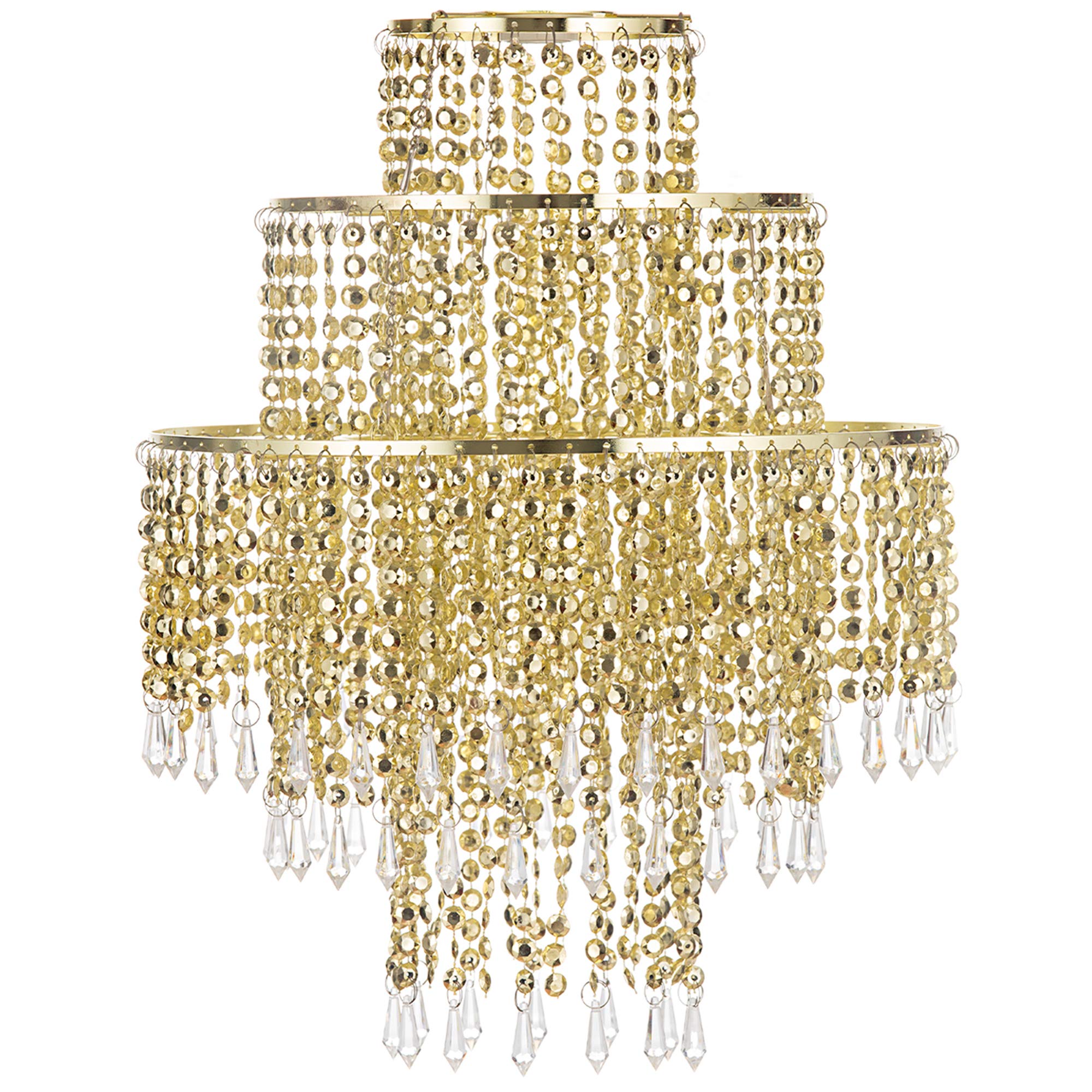 Waneway Acrylic Chandelier Shade, Ceiling Light Shade Beaded Pendant Lampshade with Crystal Beads and Gold Frame for Bedroom, We
