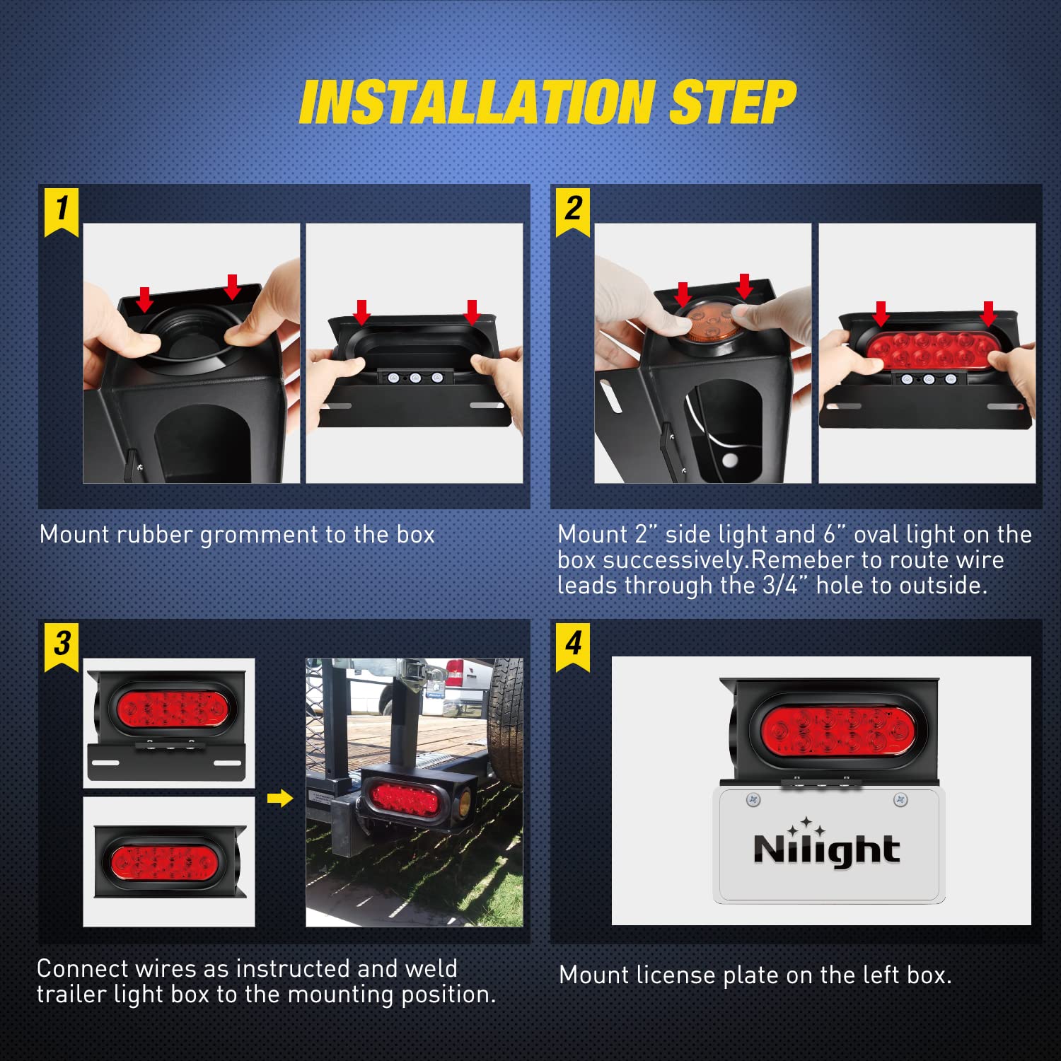 Nilight 2PCS Trailer Light Kit - 6 Oval Red Tail Lights & 2 Round Amber Side Marker Lights, Includes 3LED License Plate Light, 2-Year Warranty