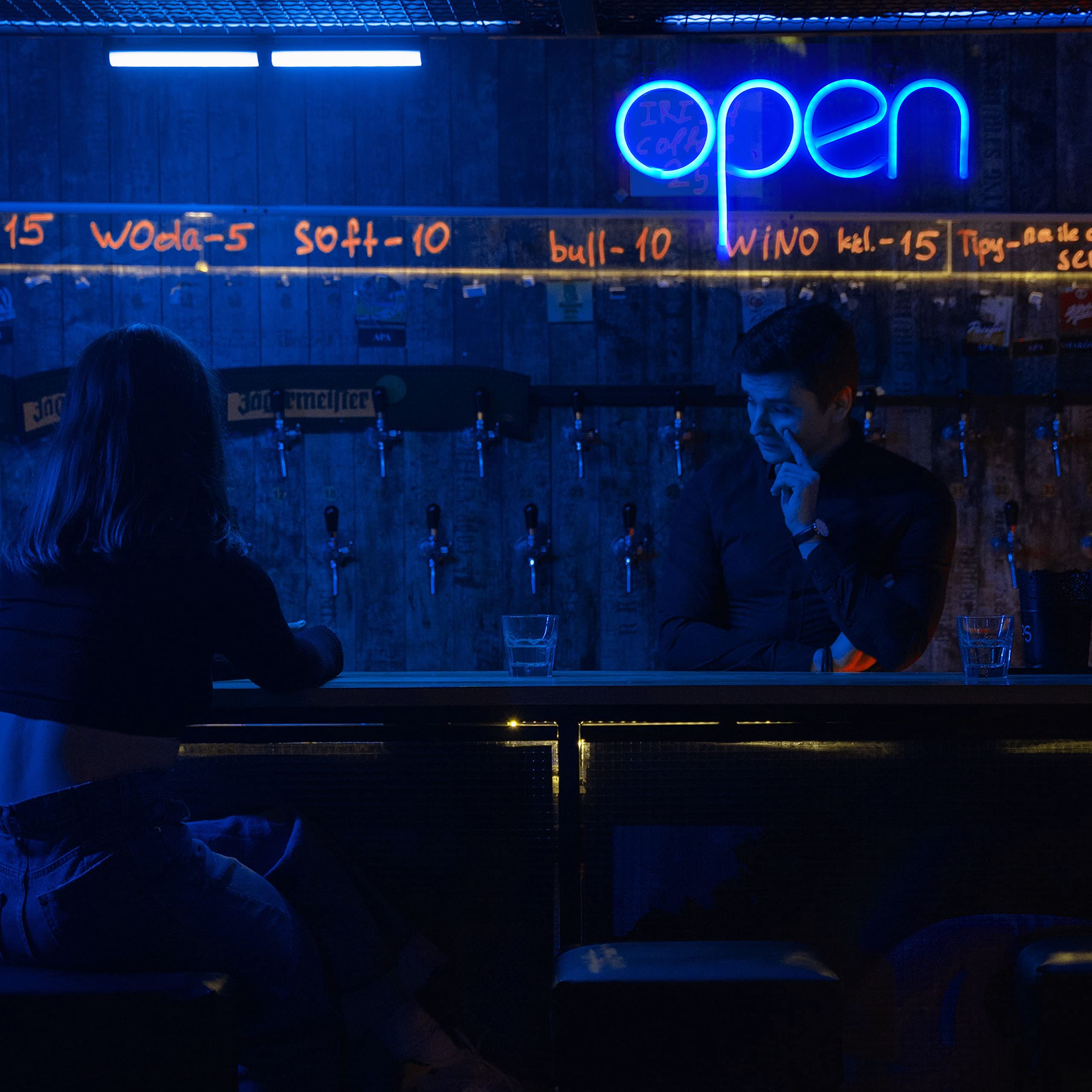 StarryMine LED Neon Open Sign, USB or Battery Powered, 13.8inx7.1in, Blue