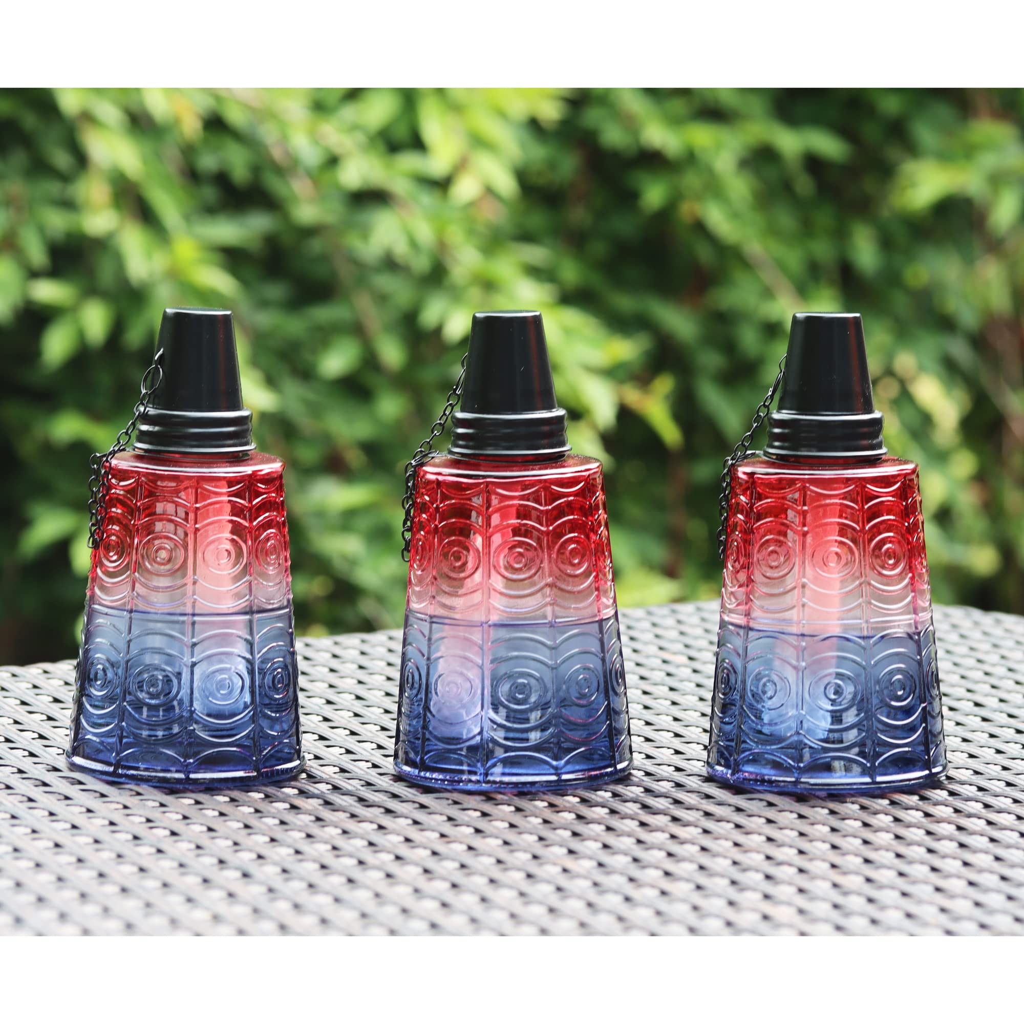 Seraphic Citronella Outdoor Torches - 16Oz Glass Tabletop Candles, Set Of 3, Red/White/