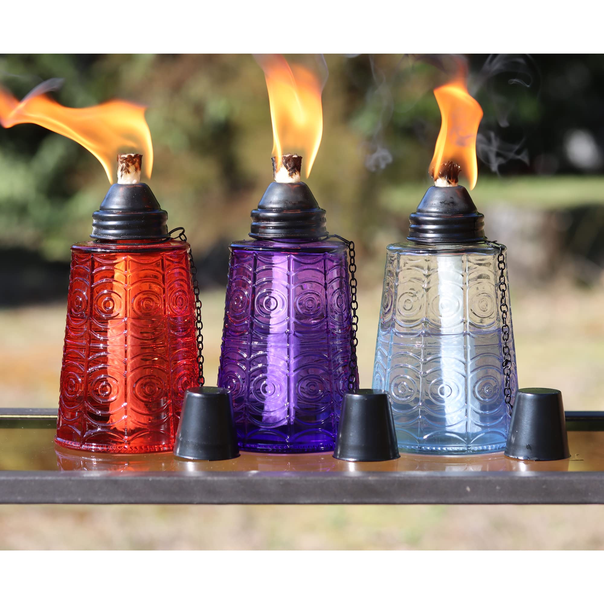 Seraphic Citronella Oil Lamp Torch Set Of 6 - Glass Table Top Candles For Patio & Garden