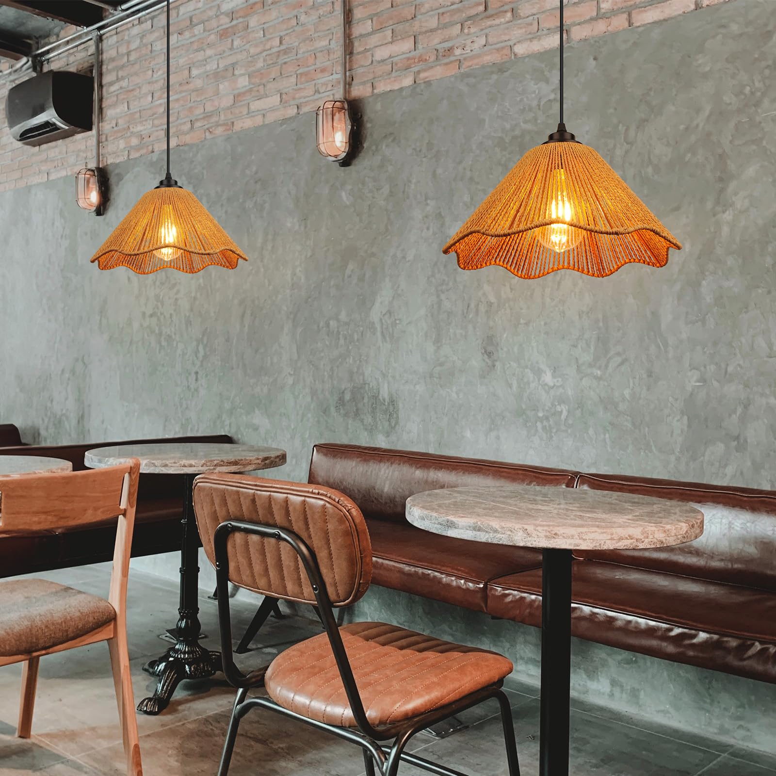 Tebio Plug In Pendant Light, Rattan Hanging Lights With Plug In Cord 13Ft Hemp Black Cord, On/Off Switch Chandelier For Boho Liv