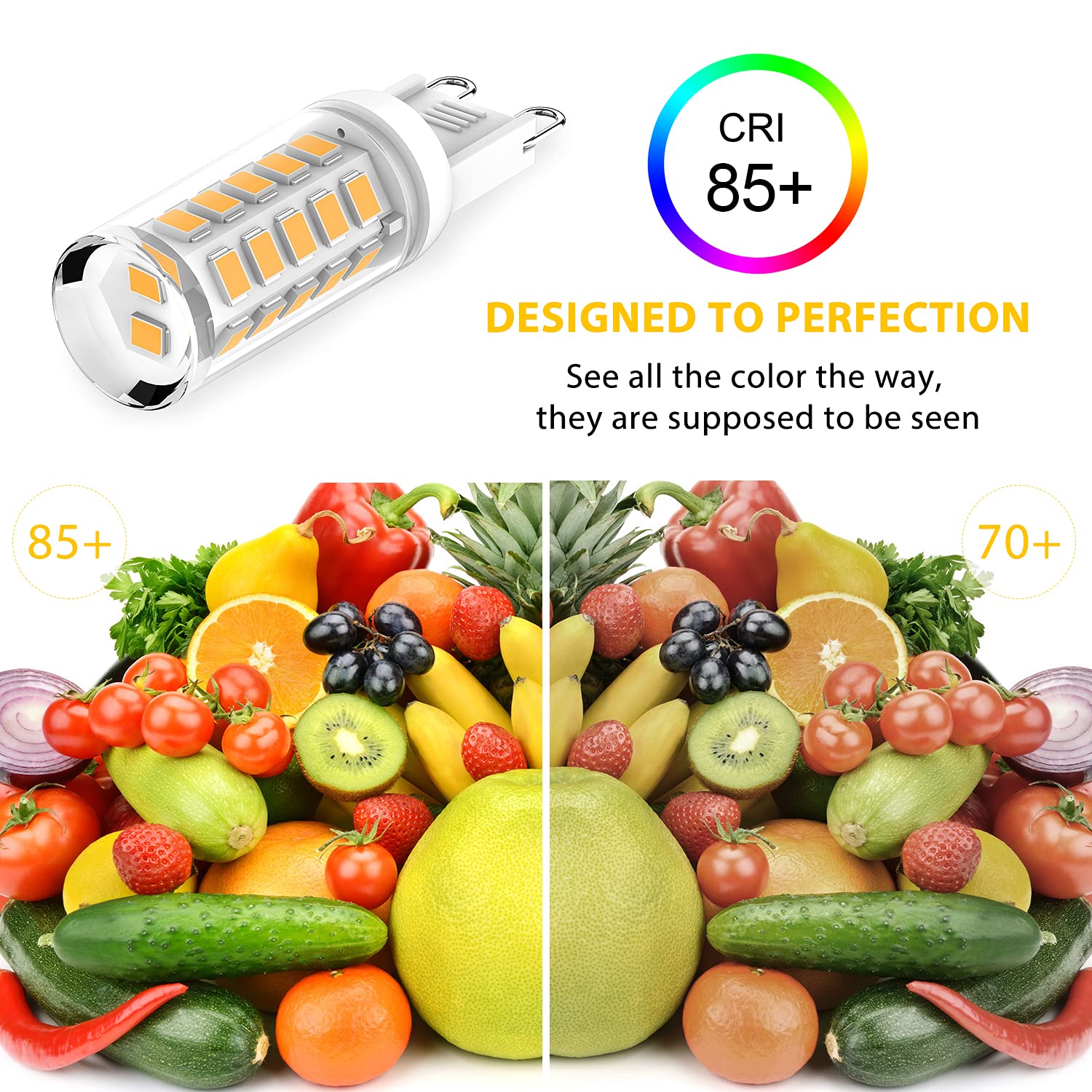 Yuiip G9 Led Bulb, 4W Dimmable, 3000K Warm White, 6 Count, 380Lm, No Flicker, Bi Pin Base