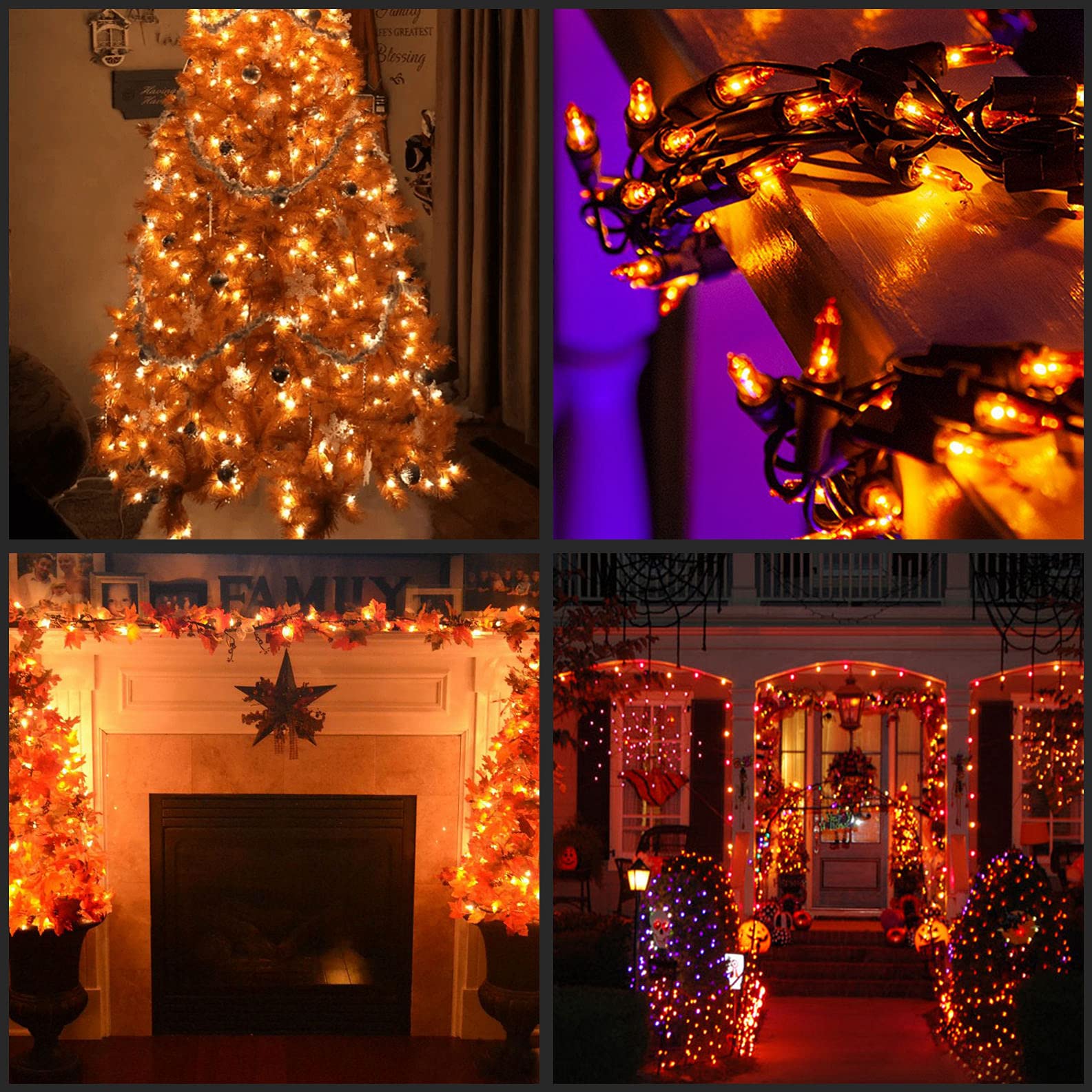 Yuletime 66 Ft Orange Christmas Lights, 200 Count Mini String Lights, Ul Certified, Amber Incandescent, Brown Wire, Pack Of 2