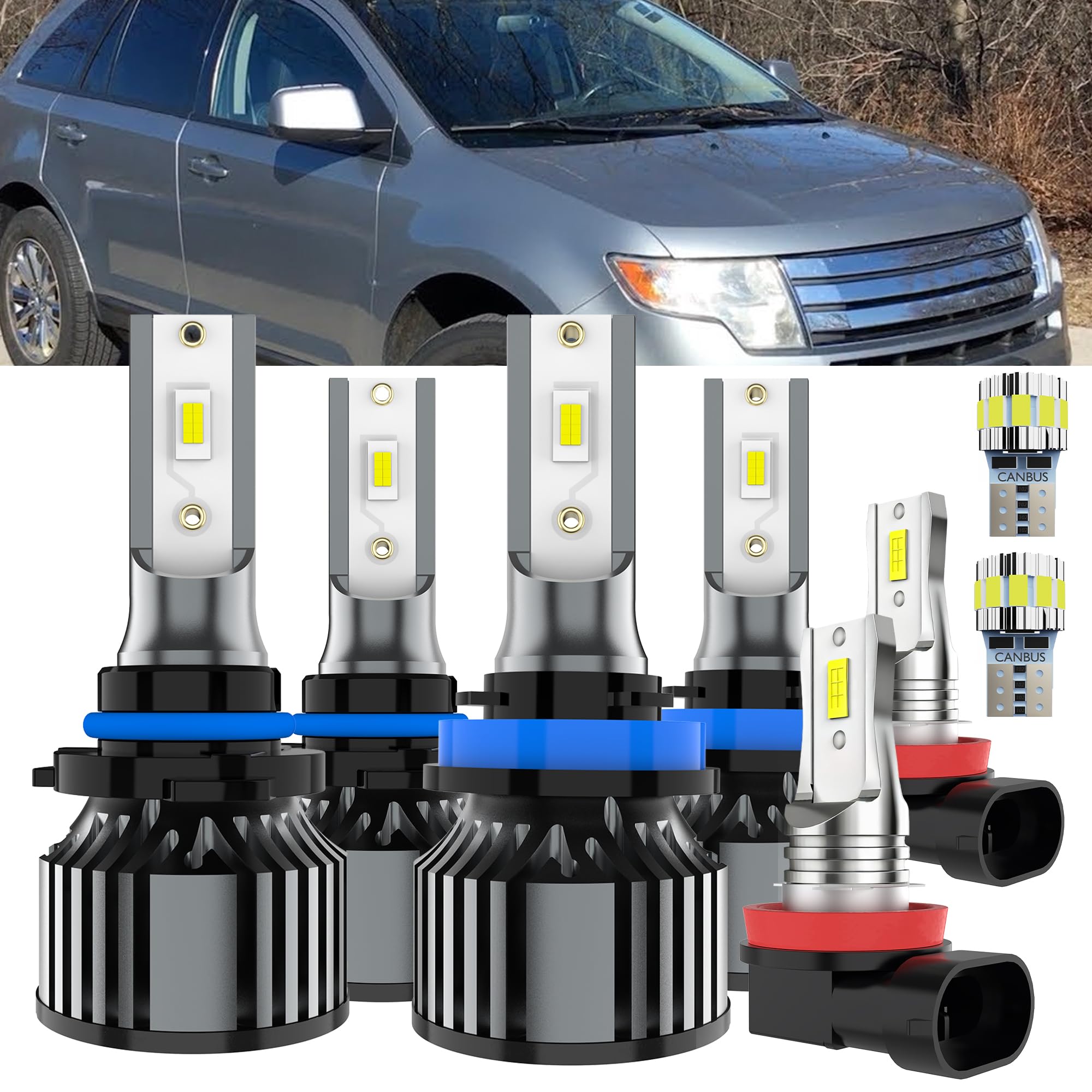 AYOTZIH Bulbs Fit For Ford Edge 2007-2010, High Beams Low Beams Fog Lights License Plate Lights Combo, 400% Brightness 6000K Whi