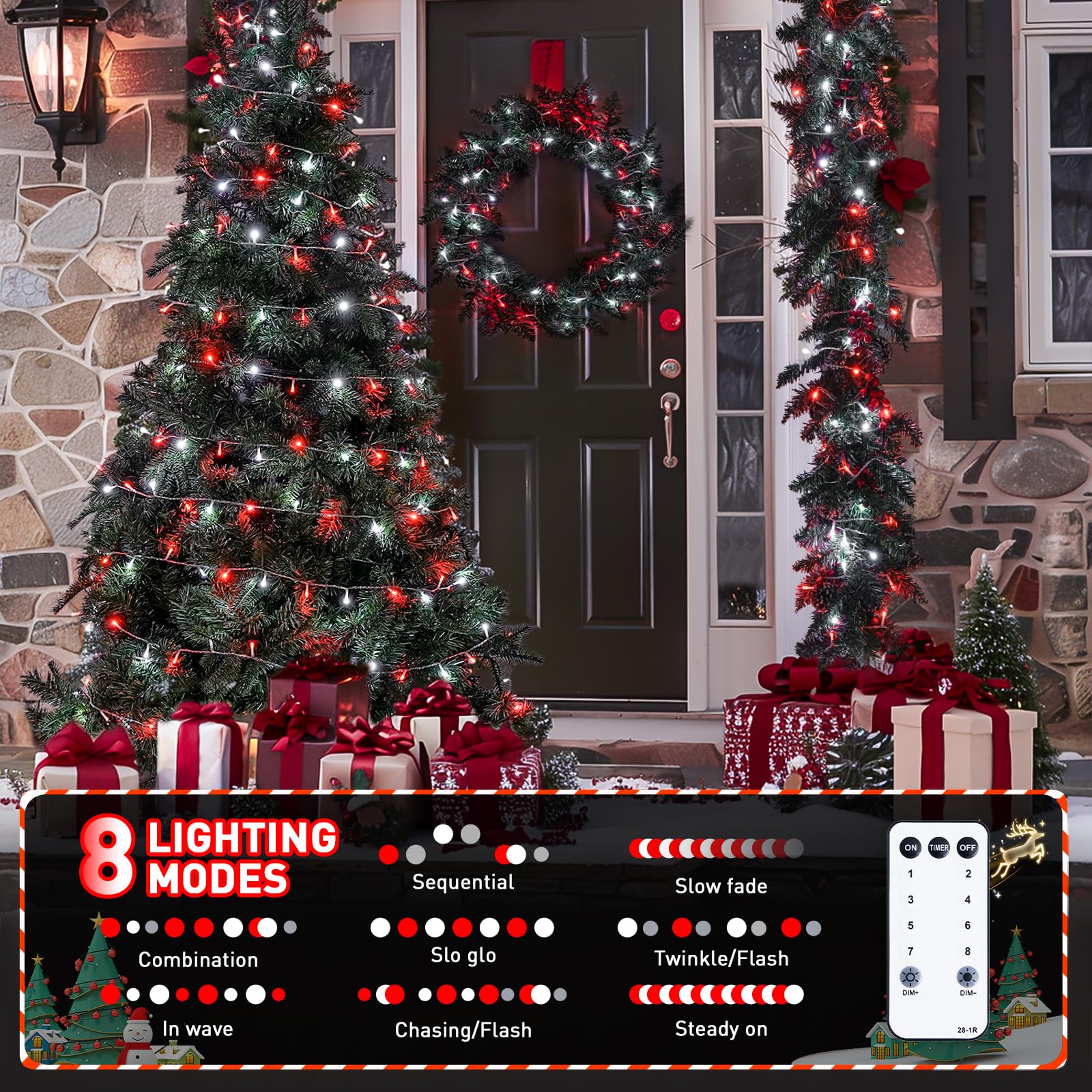 Jmexsuss Red And White Christmas Tree Lights With Remote, 600 Led String Lights Outdoor Indoor Clear Wire, 168Ft Christmas Twinkle Lights Plug In For Bedroom Tree Birthday Party Christmas Decorations