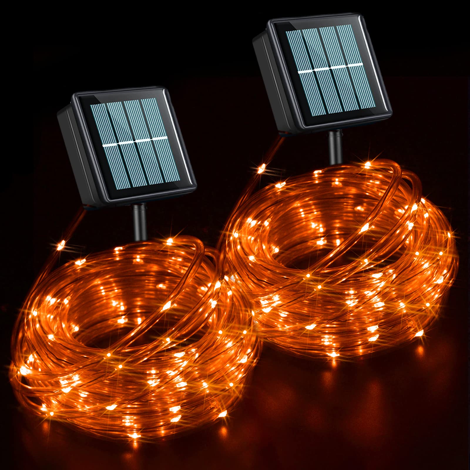 Qitong 33Ft Orange Solar Rope Lights, 100 Leds, Waterproof, 8 Modes For Outdoor Use