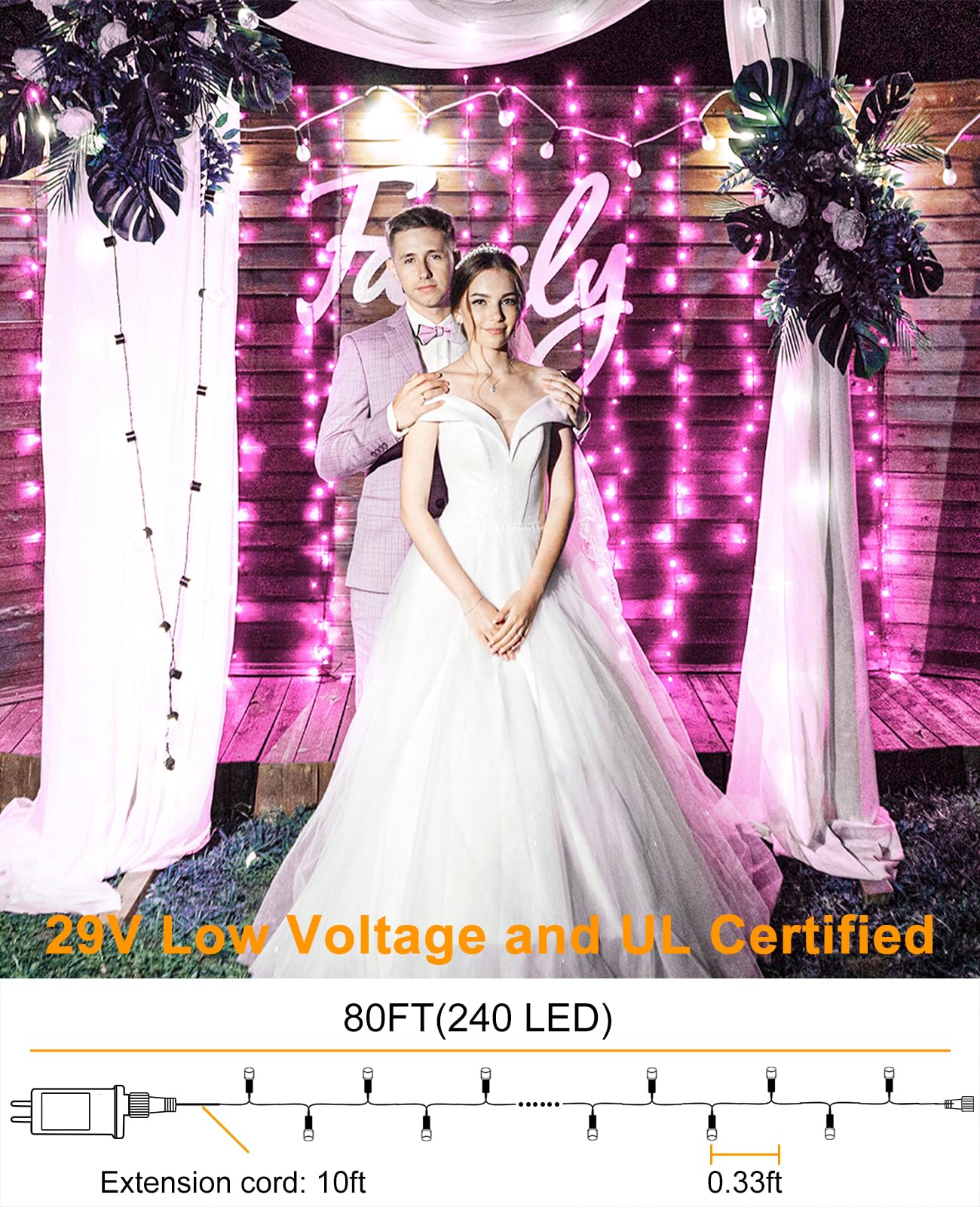 Xmasbokeh Pink Christmas Lights Outdoor  80Ft 240 Led Christmas Tree Lights Waterproof Plug In  8 Modes Connectable Christmas Decorations Green Wire For Indoor Bedroom Tree House Holiday