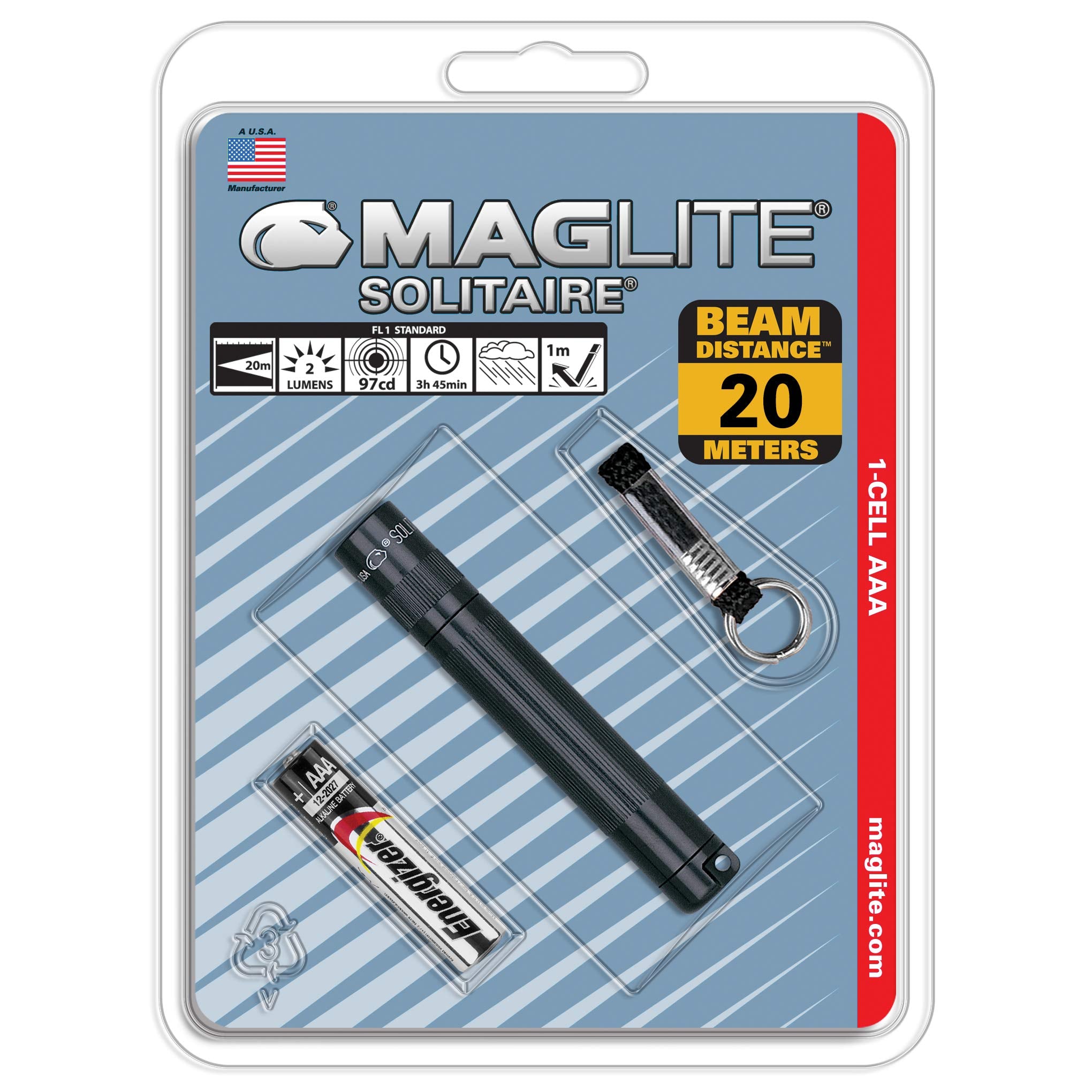MagLite Solitaire Flashlight - 1-Cell AAA, Aluminum, Black, Model K3A016, One Size
