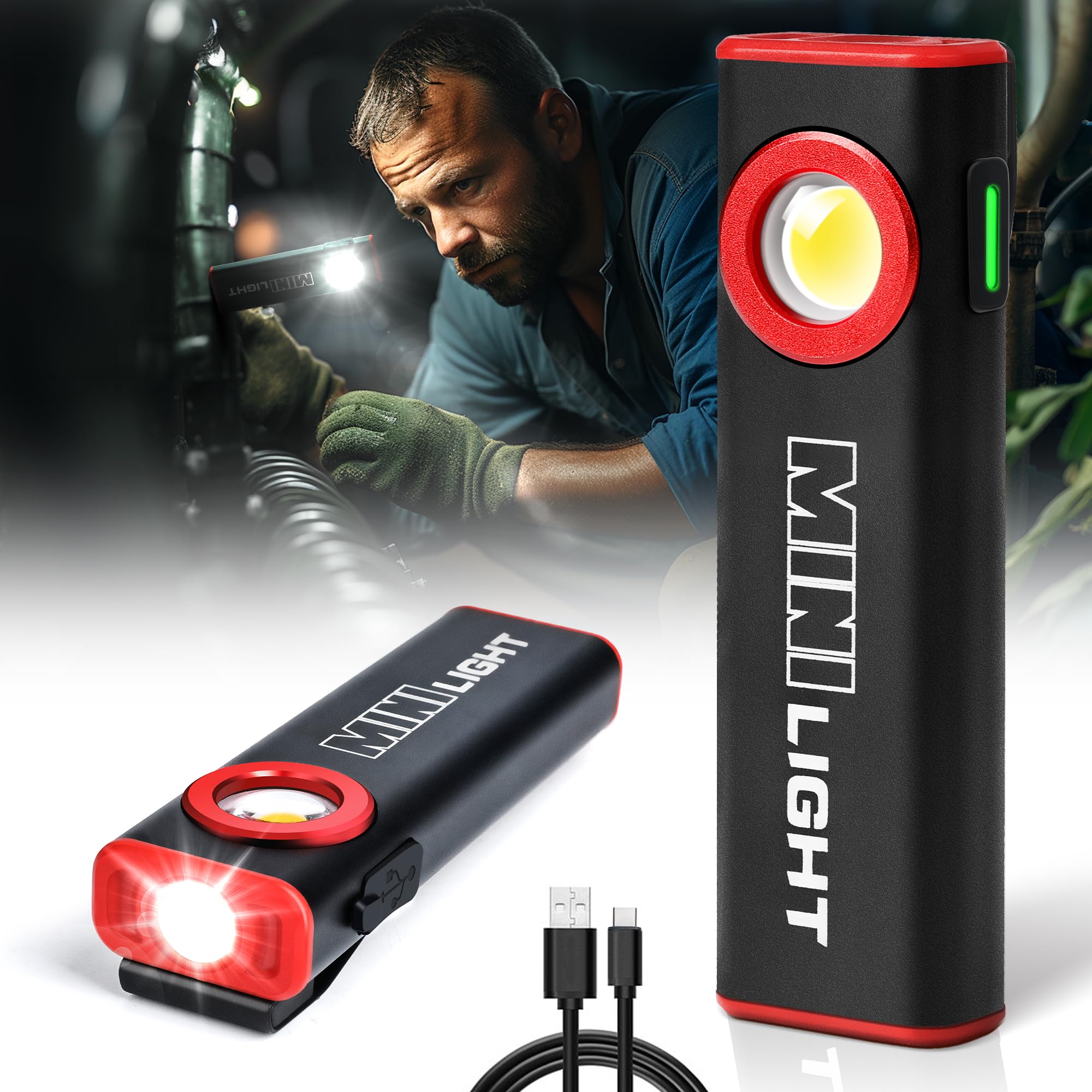 Lexall Led Work Light, 1600 Lumens Mini Magnetic Flat Edc Flashlight With Clip, 3 Modes Portable Ultra-Light Bright Waterproof Pocket Light For Working, Camping, Repairing, Emergencies