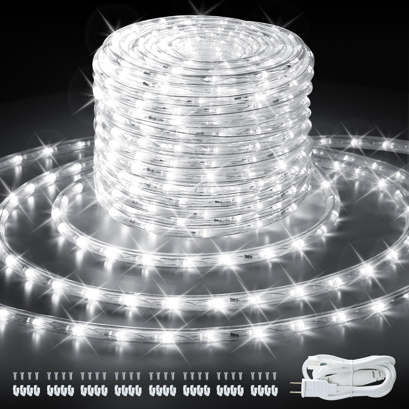 SHGPODA 66ft/20m 720 LEDs Rope Lights, Cool White Rope Light Outside, Waterproof Rope Lighting for Indoor Outdoor, Plug in Flexible Connectable Decor Lights for Garden, Patio, Pool, Bedroom (6000K)