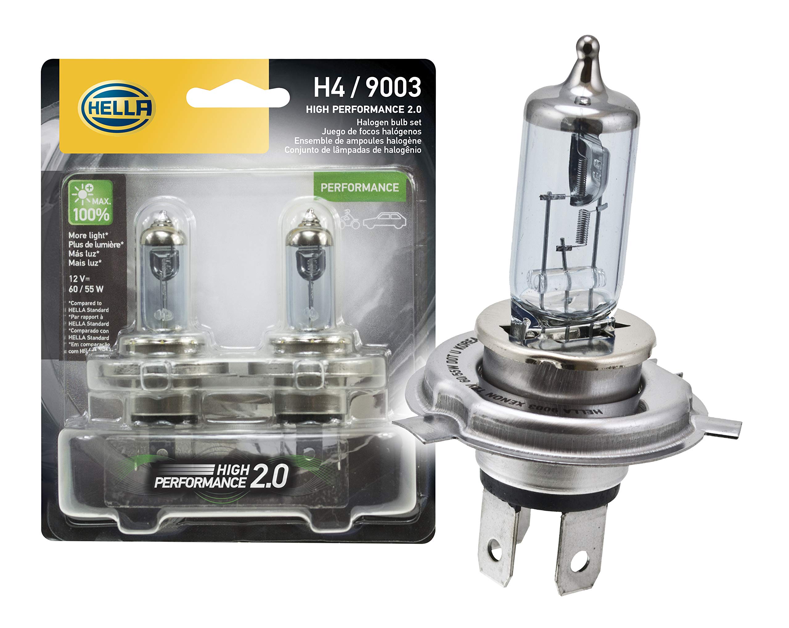 Hella 9003 2.0TB High Performance Bulb, 12V, 60/55W, 2 Pack, HP2.0 - Ideal for Enhanced Visibility