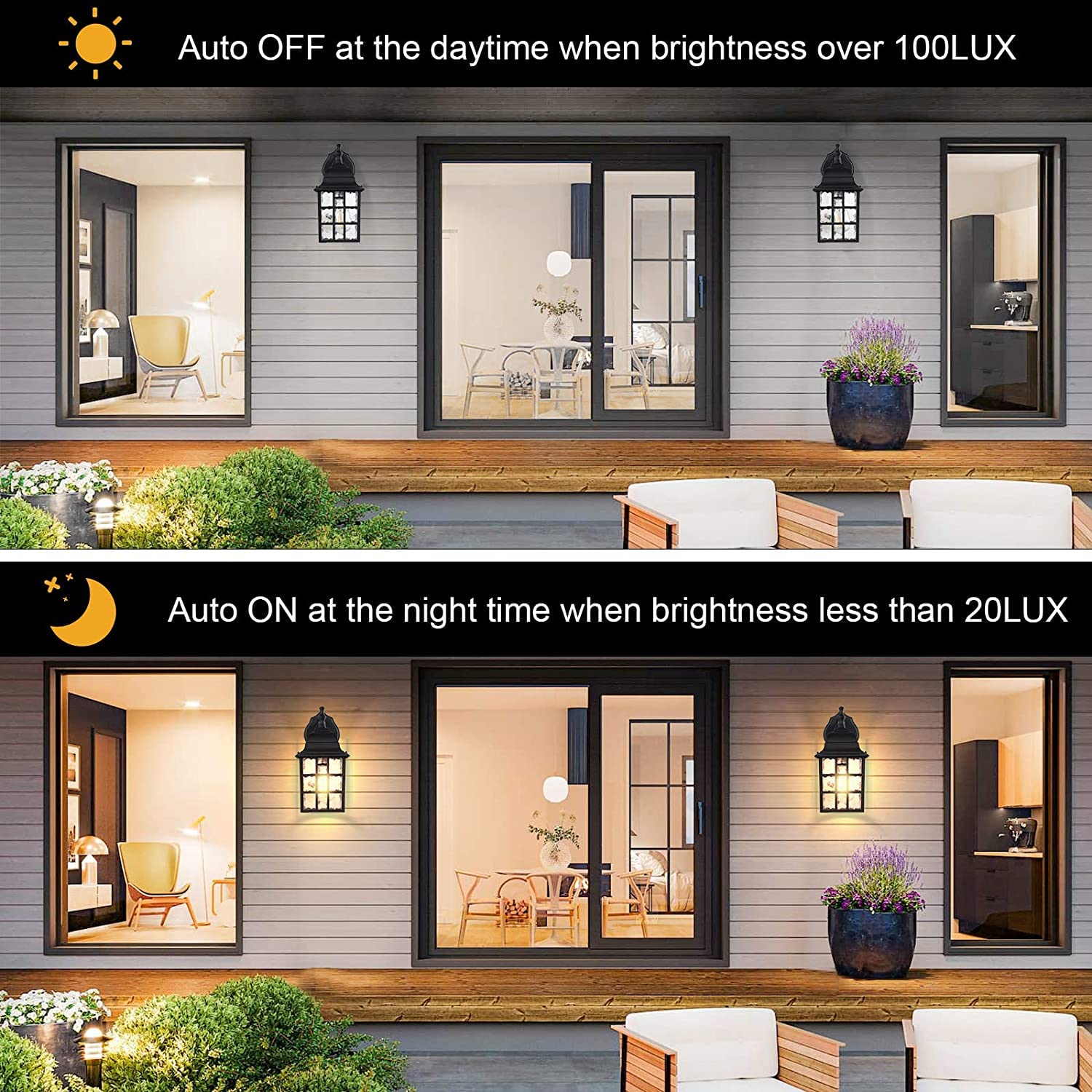 WIHTU 2-Pack Outdoor Wall Lights, Matte Black Aluminum, Dusk to Dawn Sensor, Waterproof Wall Lanterns for Garage & Front Door