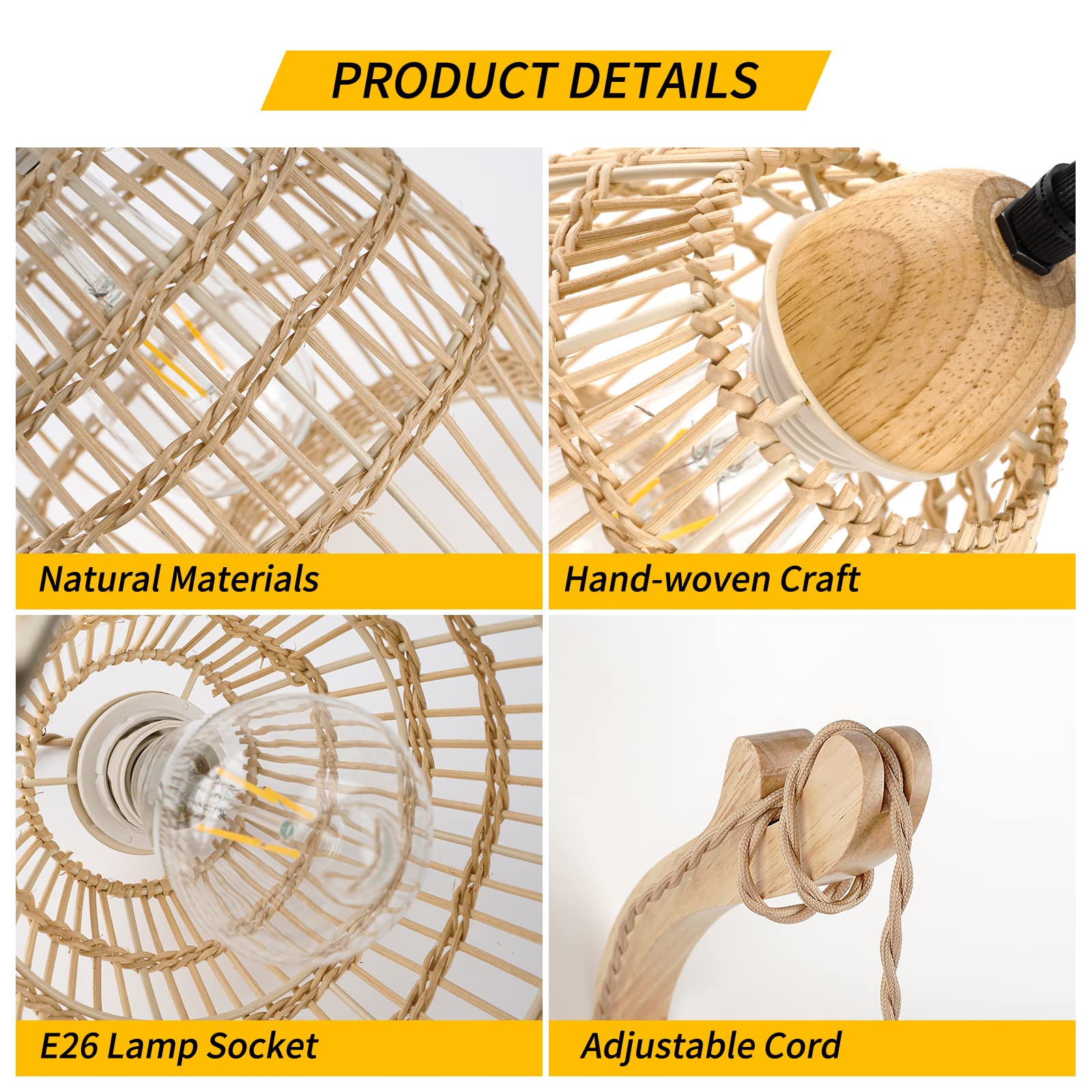 Frideko Wicker Wall Sconces Set Of Two Plug In, Rattan Wall Lamp With Plug In Cord, Farmhouse Wall Light Fixtures With 9.84Ft On