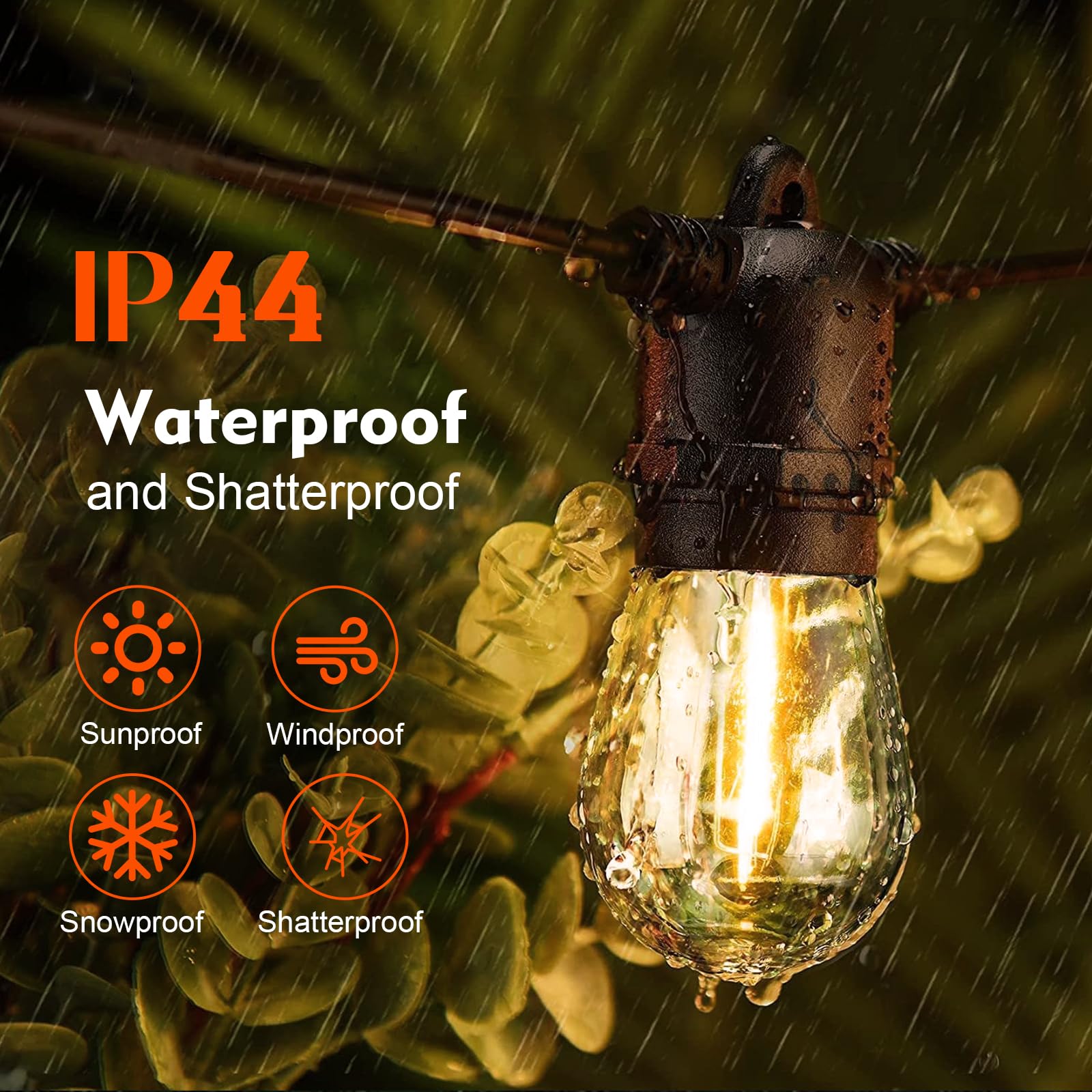 Gvvoohome 48 Pack Shatterproof Led Replacement Bulbs For Outdoor String Lights, S14 Edison Bulbs For Patio String Lights Outdoor
