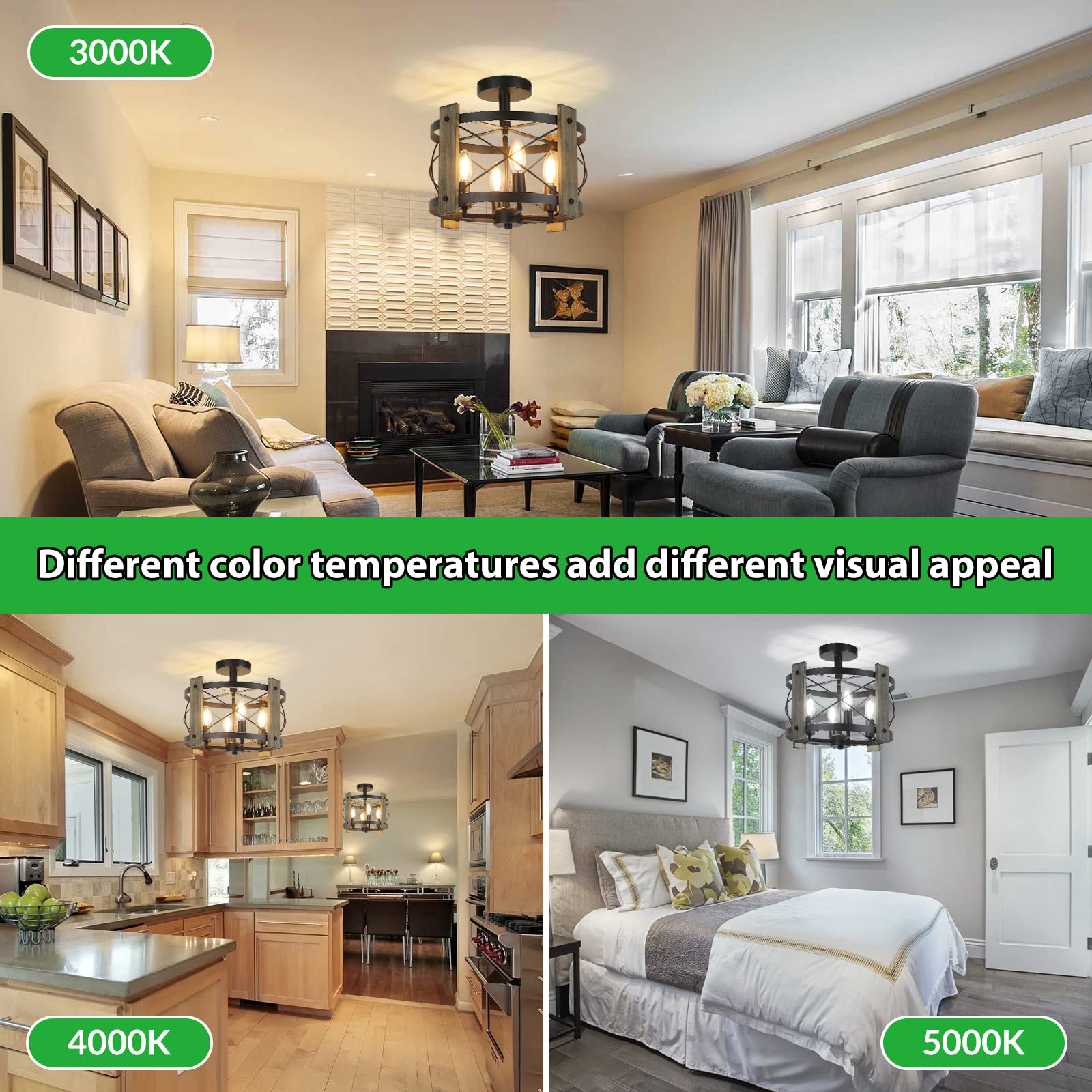 BrightHome 4-Light Semi Flush Mount Ceiling Light, Black Metal Farmhouse Fixture for Kitchen, Dining Room, Bedroom, Hallway, Model L2002—4BK