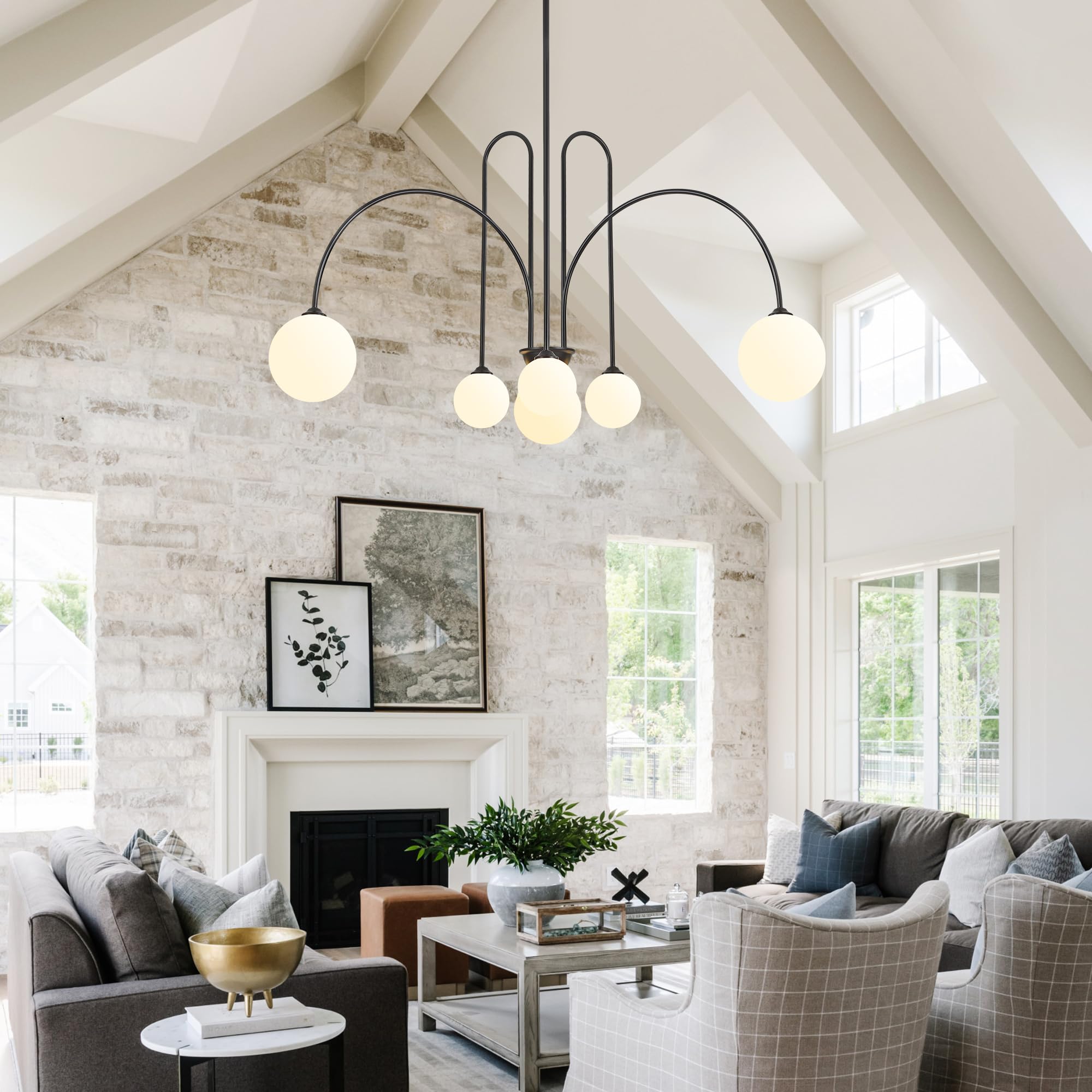 Kveosv Black Sputnik Chandelier,6 Lights Mid Century Chandelier For Dining Room Light Fixtures Large L49    Ceiling Pendant Ligh