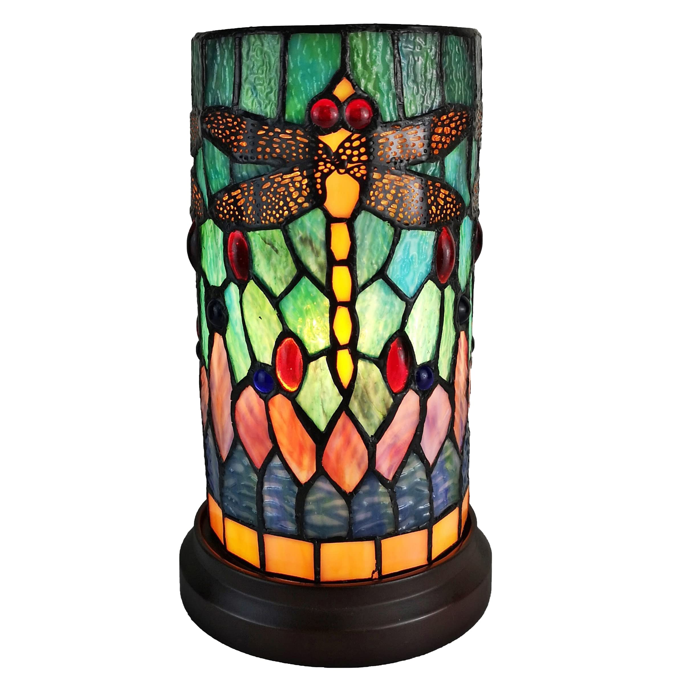 Amora Tiffany Dragonfly Lamp - 11” Vintage Decorative Desk Lamp With Mosaic Shade - Multicolor
