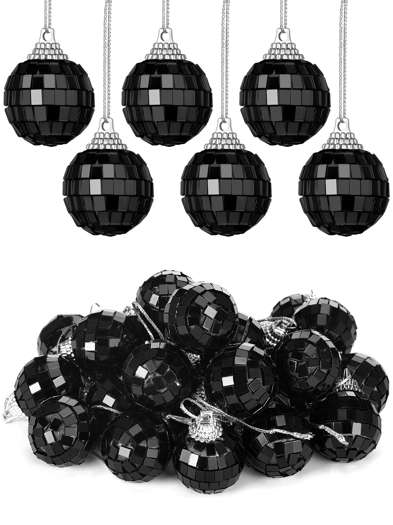 BBTO 24 Pieces Mini Christmas Disco Balls 70s Party Decor Christmas Tree Decoration Hanging Reflective Mirror Disco Ball Decorat
