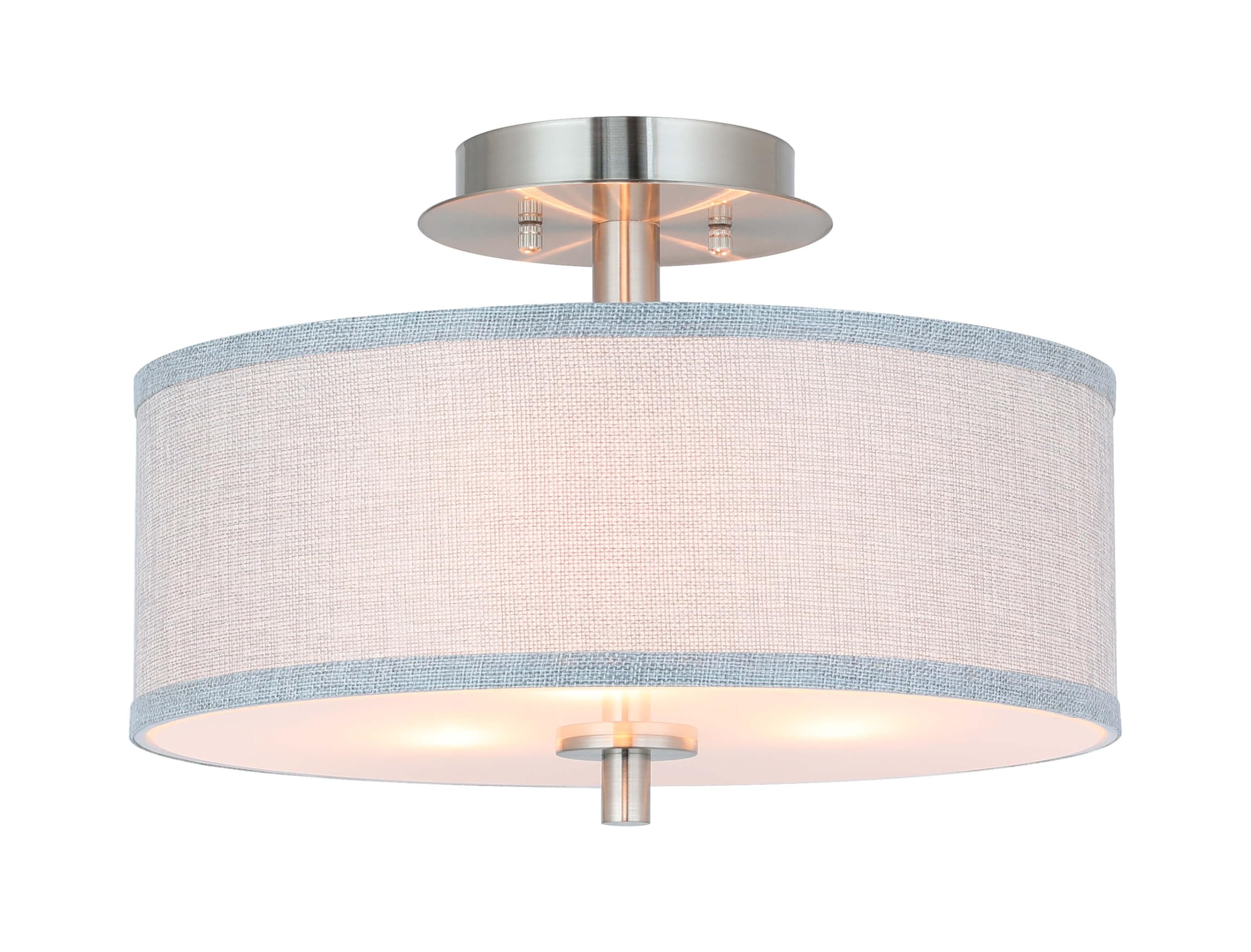 Xinbei Lighting Semi Flush Mount Ceiling Light, 3 Light Drum Light Fixture With Linen Fabric Shade Brushed Nickel For Living Roo