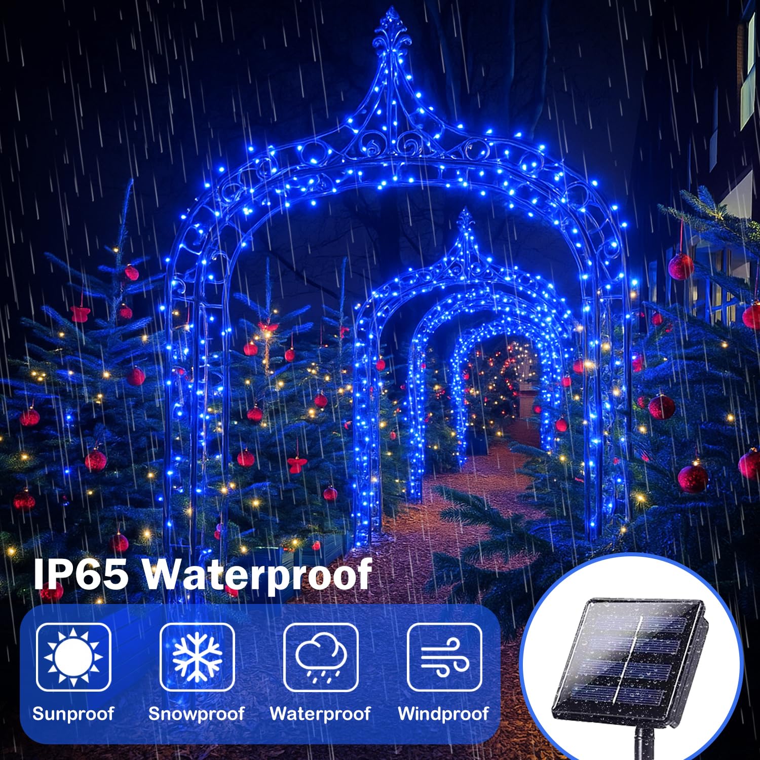 4 Pack 180Ft Solar Christmas Lights Outdoor Waterproof  Super Bright 320 Led Solar String Lights With 8 Lighting Modes  Green Wire Twinkle Tree Light For Outside Xmas Party Decorations (Blue)