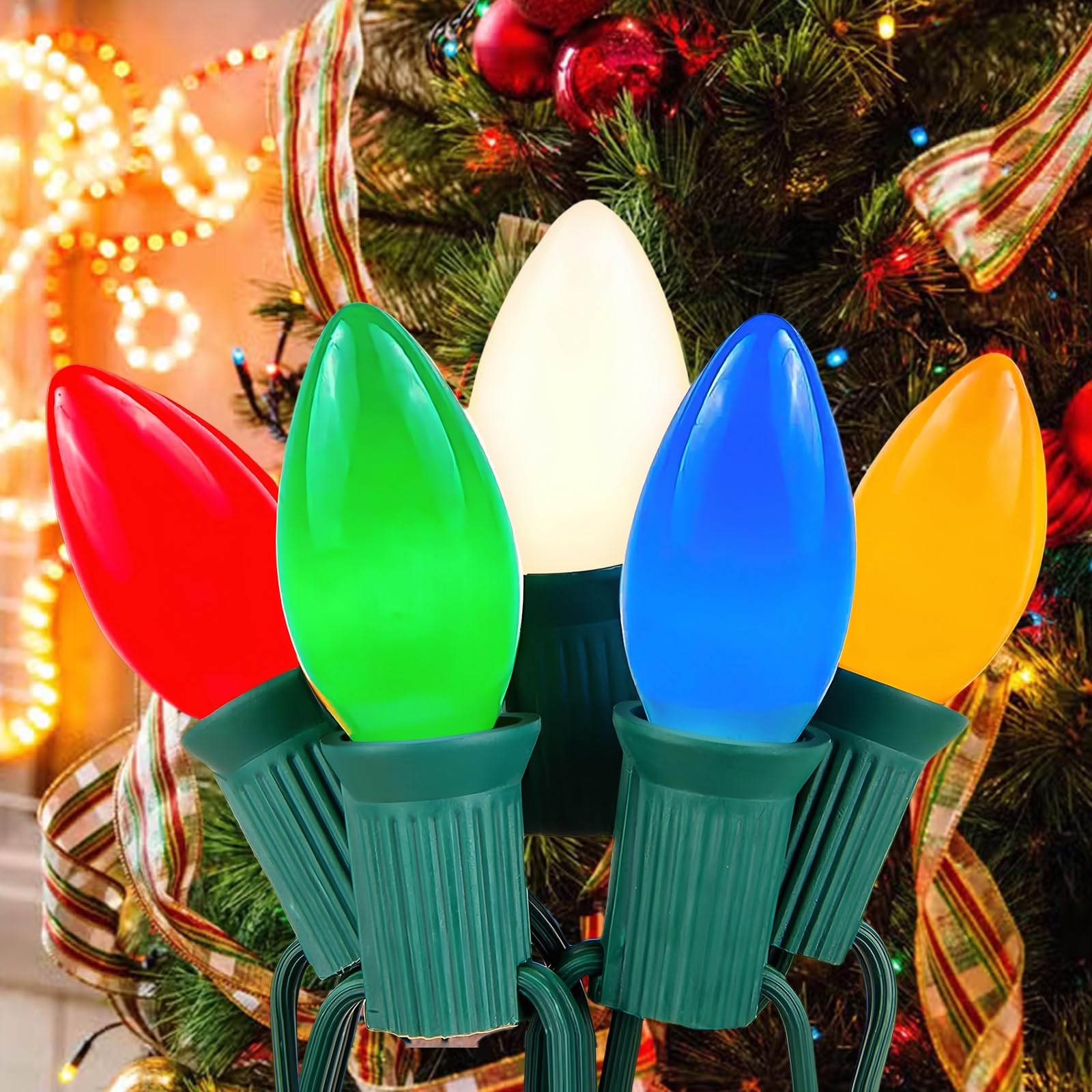 Christmas Lights, 25Ft C9 Vintage Christmas String Lights with 27 Multicolor Ceramic Incandescent Bulbs, Hanging String Lights f