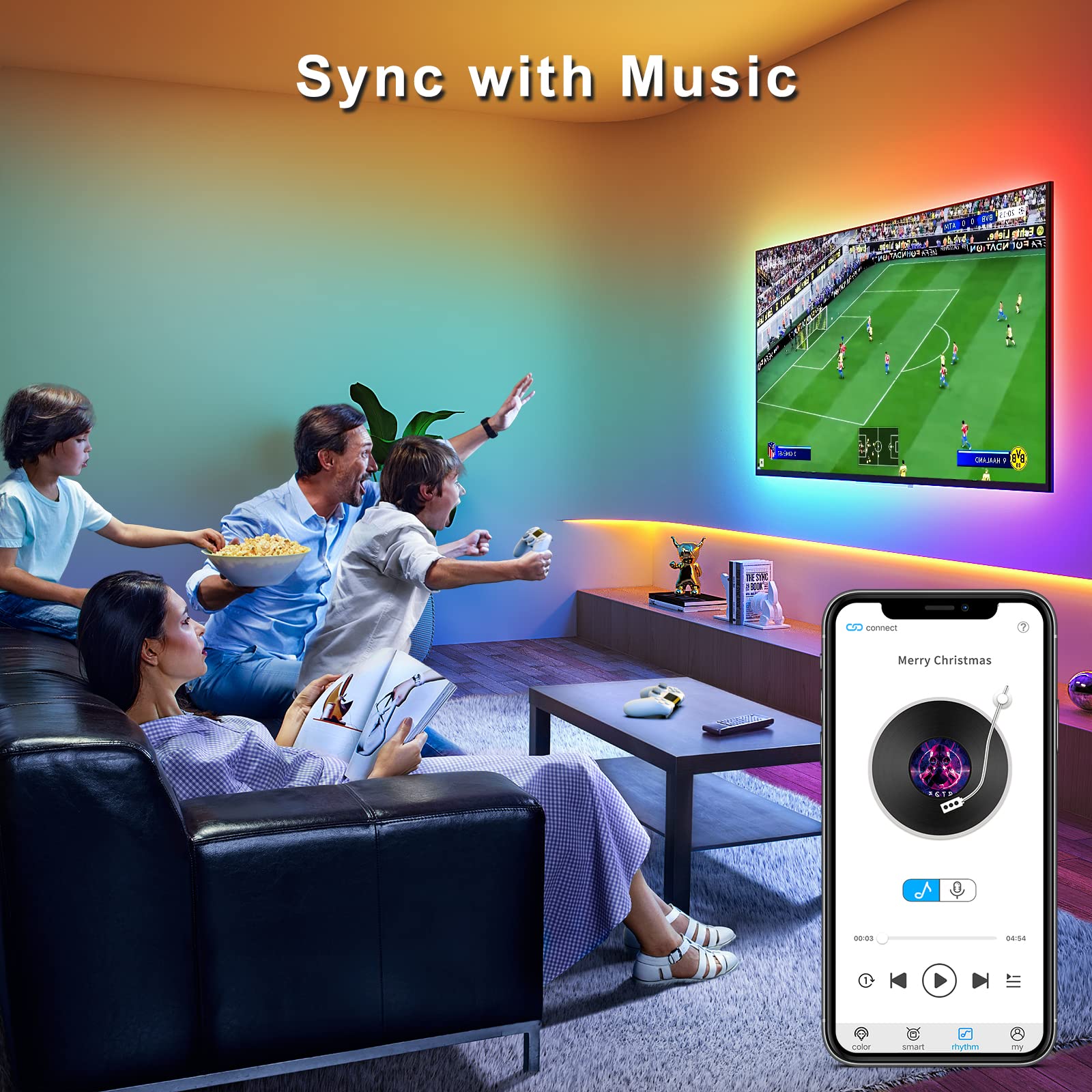 BASON LED Backlight for TV 32-58inch, Bluetooth Color Changing Light with Music Sync, USB Powered, 8.2ft, DIY Colors for Gaming & Decor