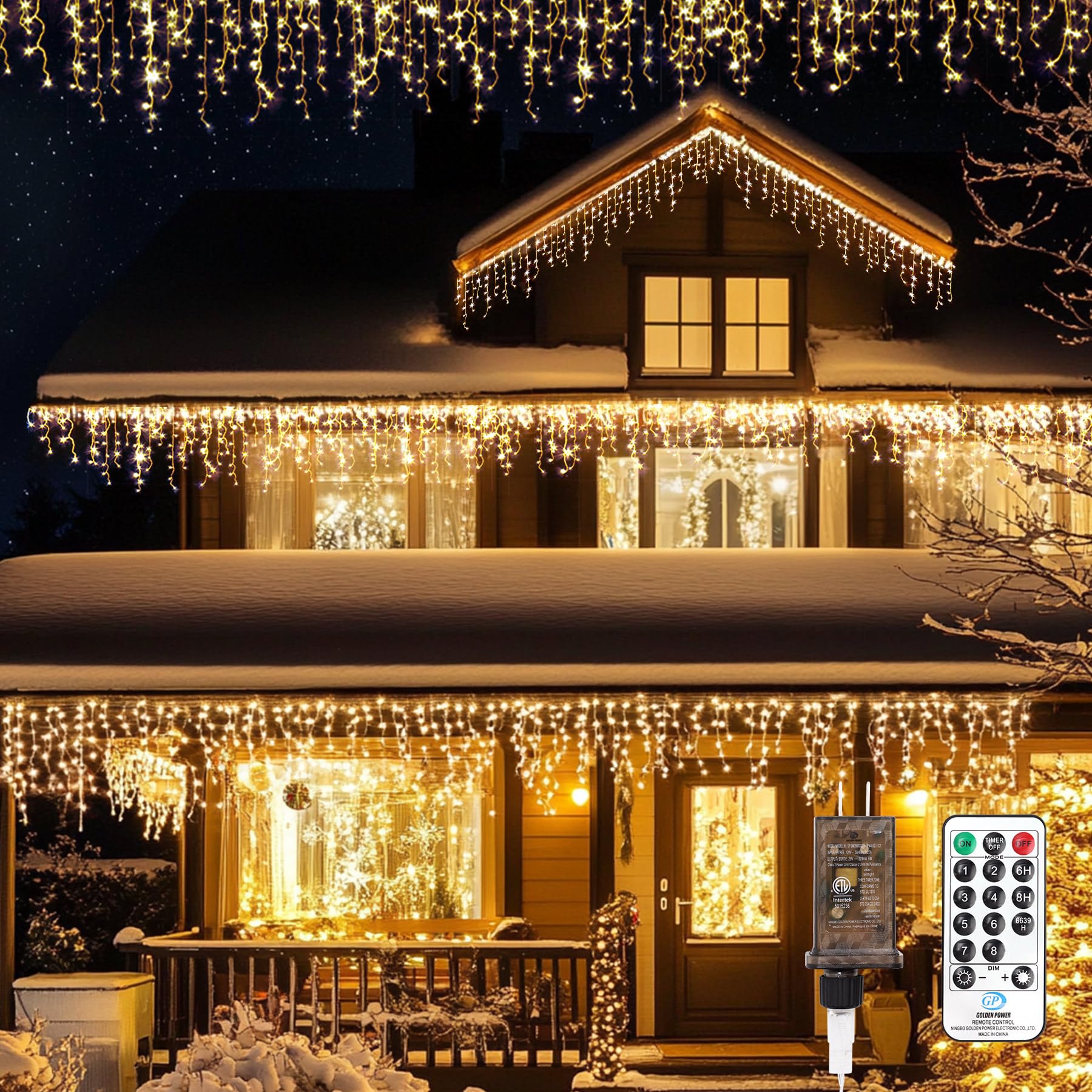 Icicle LED Christmas Lights Outdoor, 624 LED 59FT 8 Modes with 96 Drops Warm White Icicle Lights,Outdoor Indoor Fairy String Lig