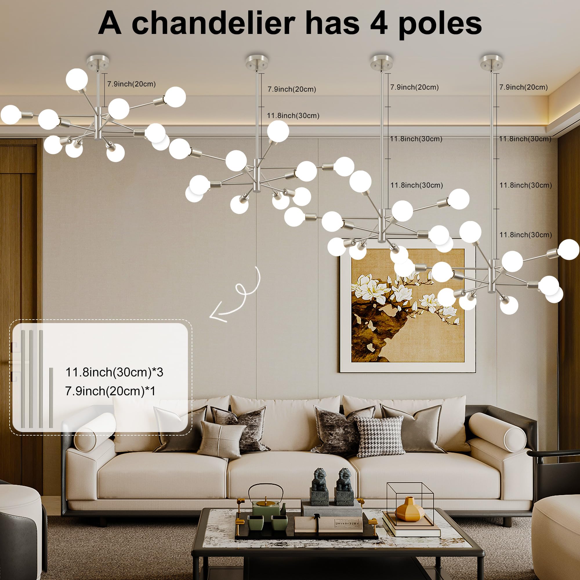 Deyidn Sputnik Chandelier Modern Brushed Nickel Chandeliers Mid Century Ceiling Lighting Fixture For Living Room, Kitchen, Bedro