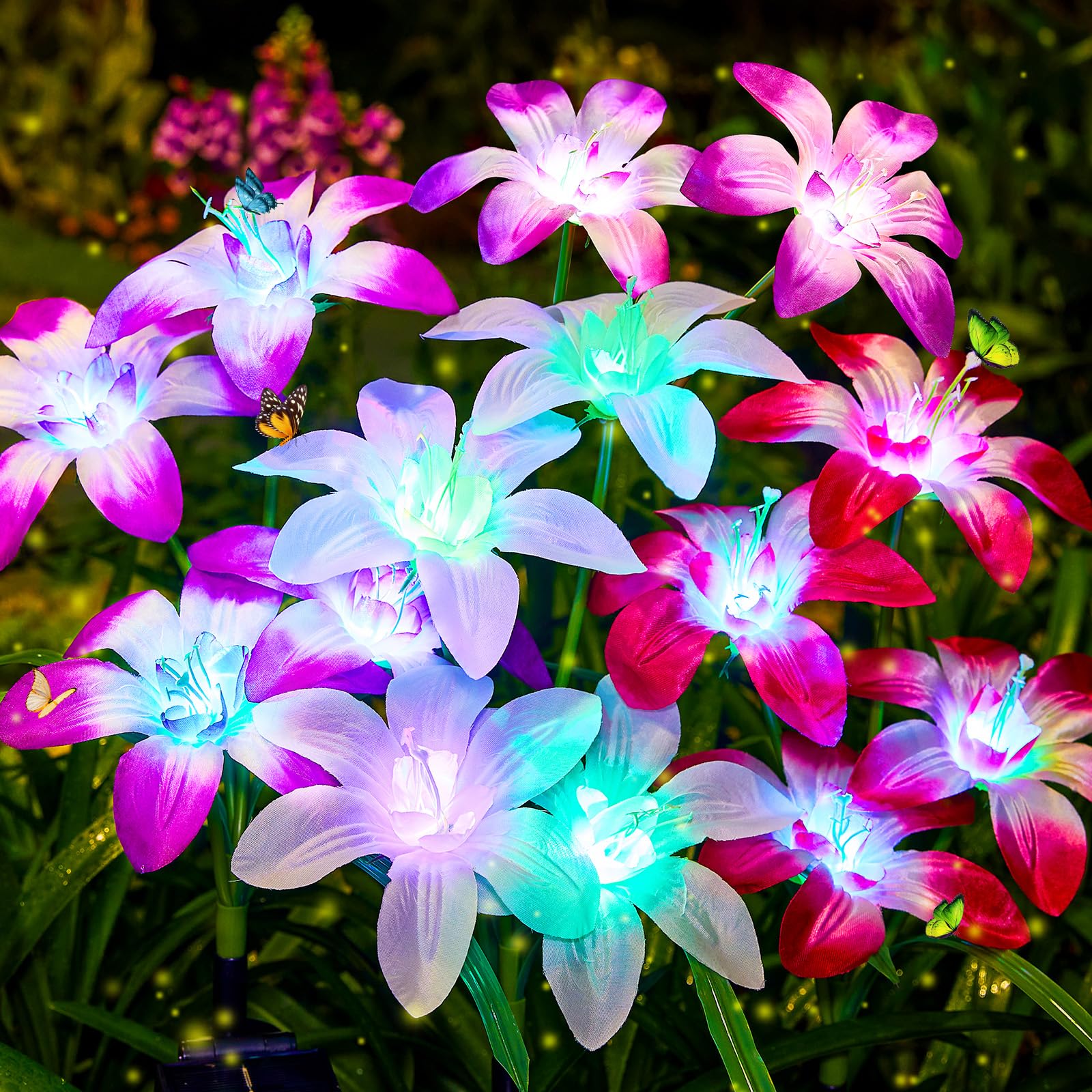 Ahaorigin Solar Garden Lights Outdoor  4 Pack Blooming Lily Solar Flowers Outdoor Waterproof  7 Color Changing Bigger Flower Lights For Yard Patio Decor  Gift For Mom