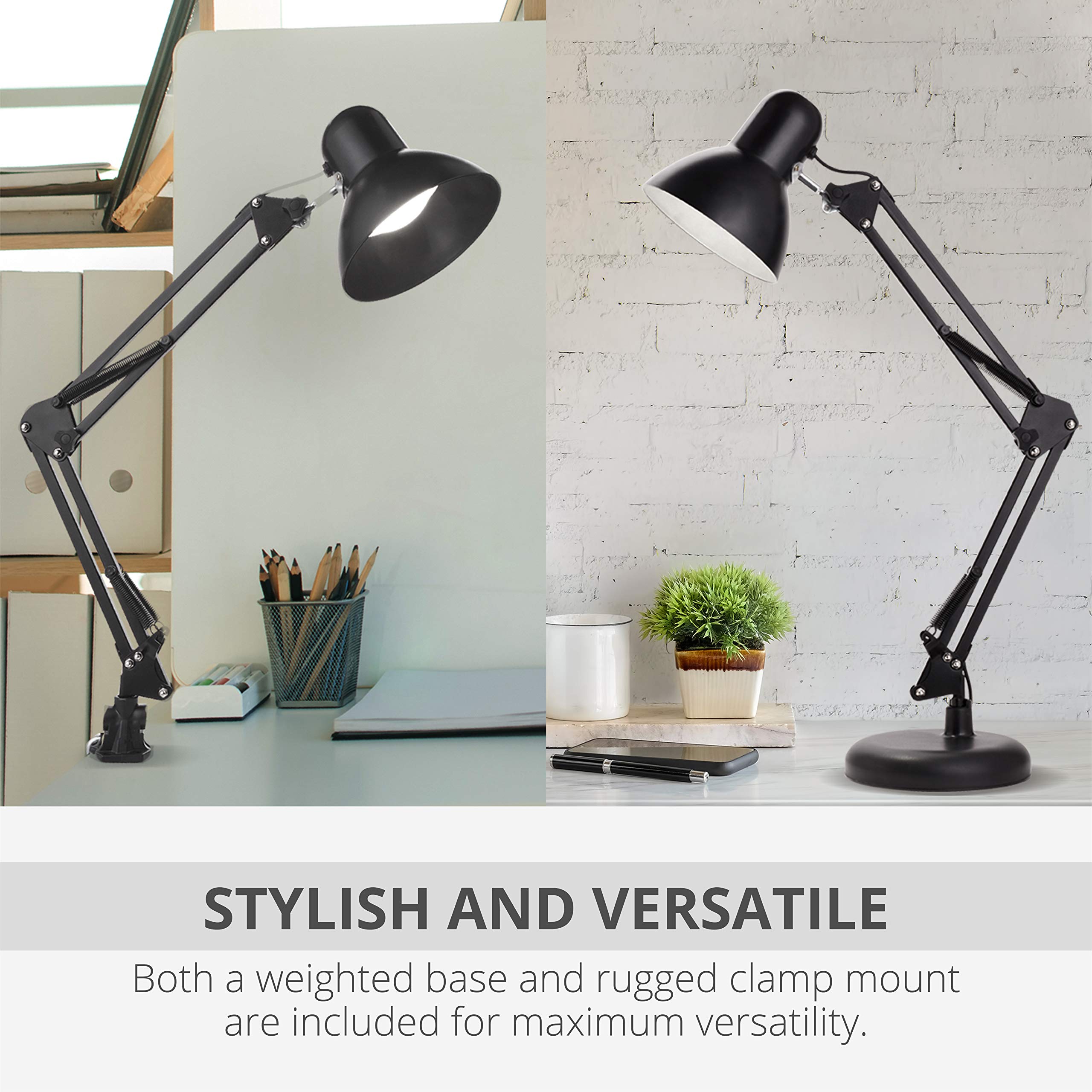Newhouse Lighting Black Metal Swing Arm Desk Lamp With 5W Led Bulb - 2-In-1 Clamp & Weighted Base