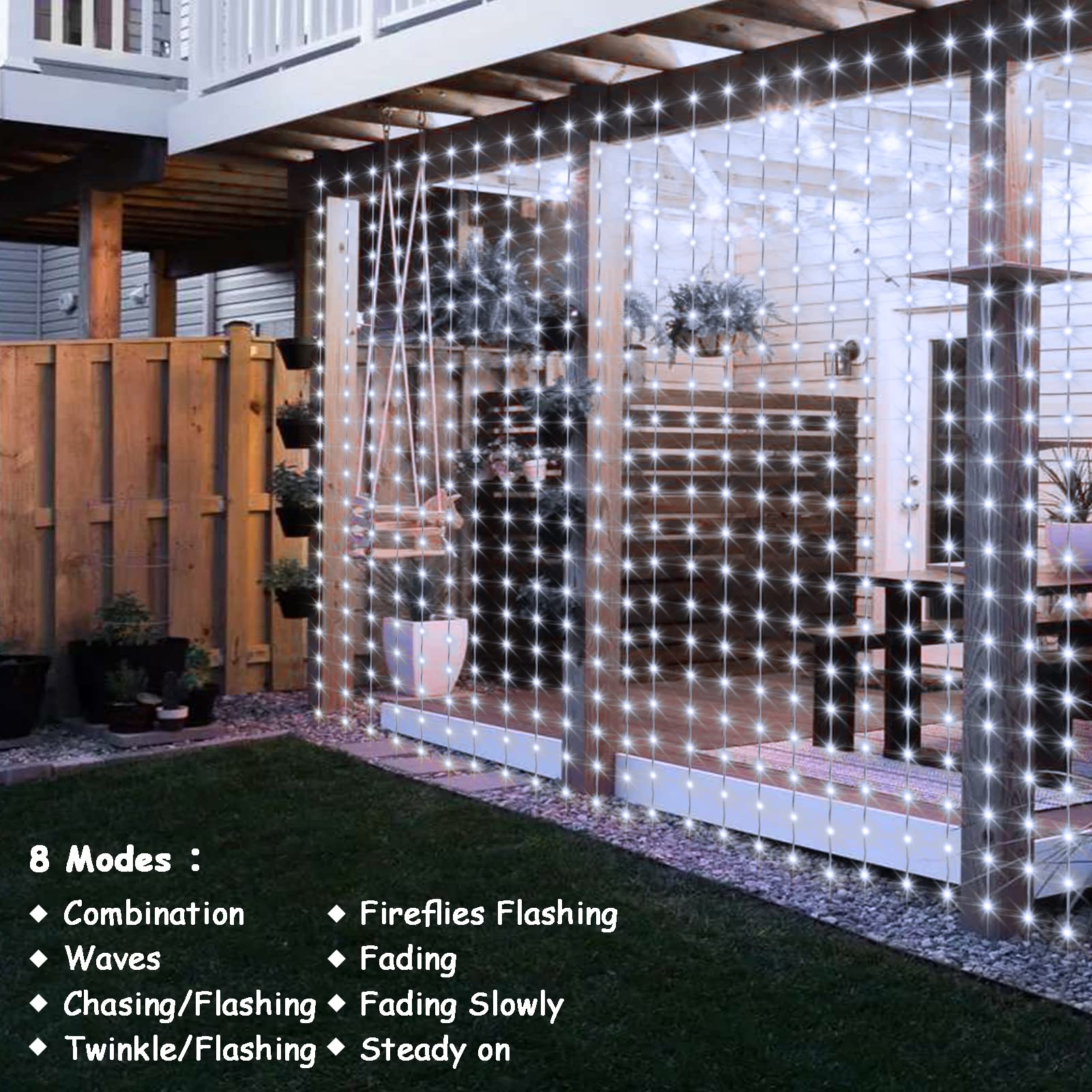 Lumbelle Fairy Curtain Lights Cool White Window Hanging Lights Usb Plug In With 8 Modes Hooks Outdoor Curtain Lights Ip68 Fully