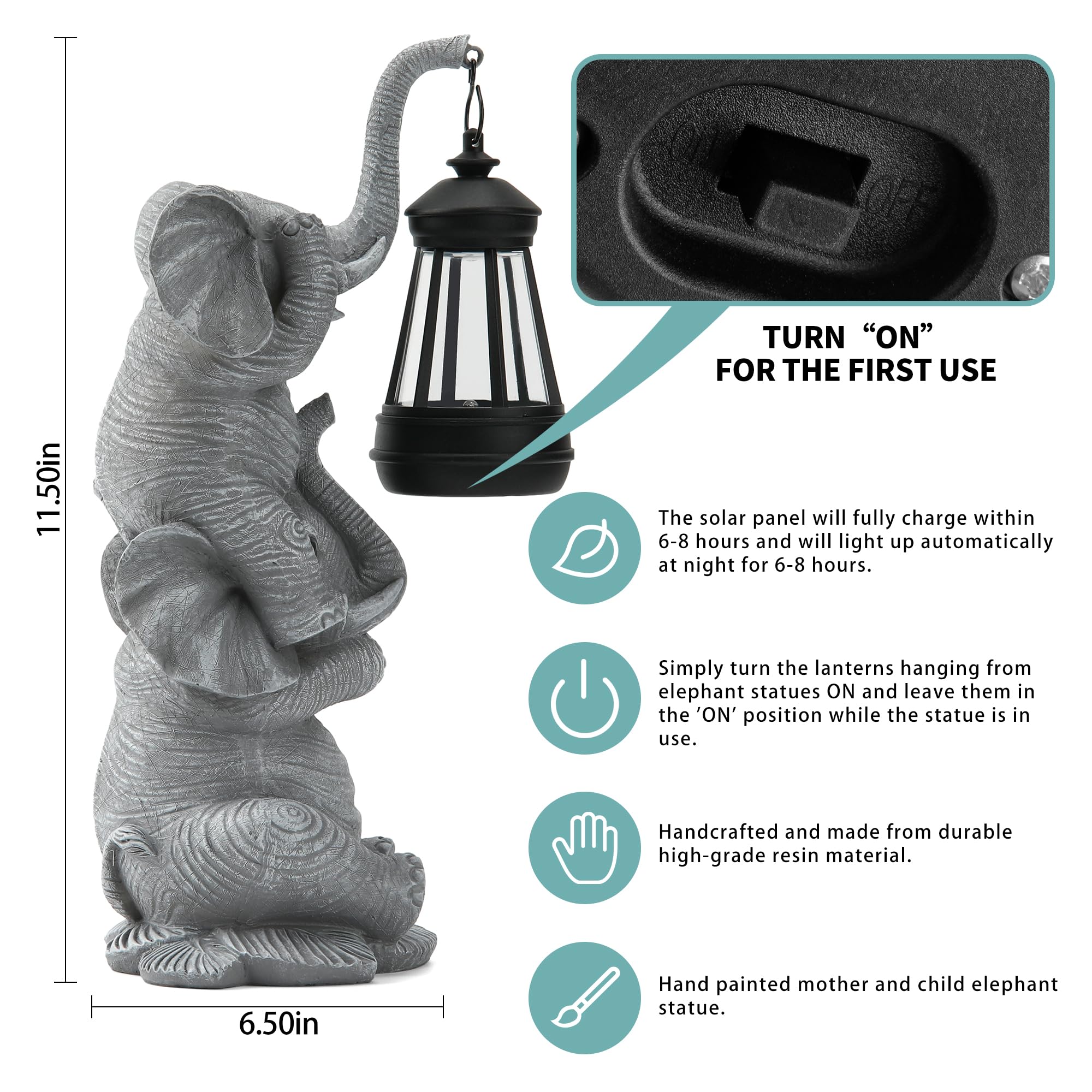 Solar Elephant Garden Statue With Led Lights - Waterproof Outdoor Decor For Patio, Yard, Balcony - Unique Elephant Gifts For Wom