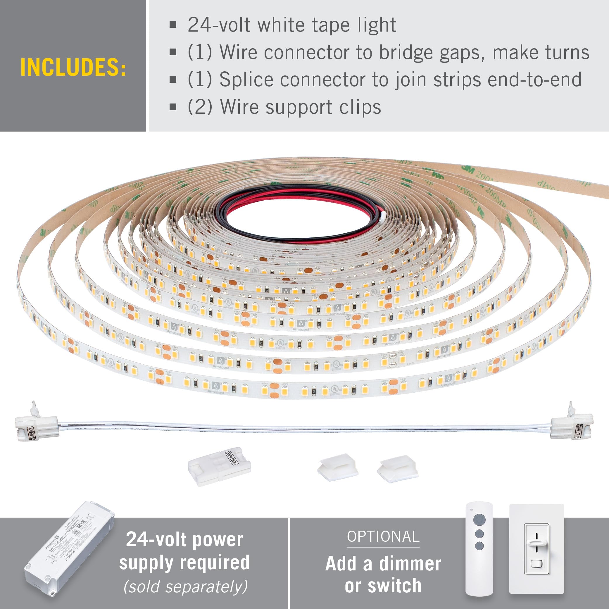 Armacost Lighting Ribbonflex Pro 24V White Led Strip Lights 120 Led/M  2700K  8.2 Ft 136210