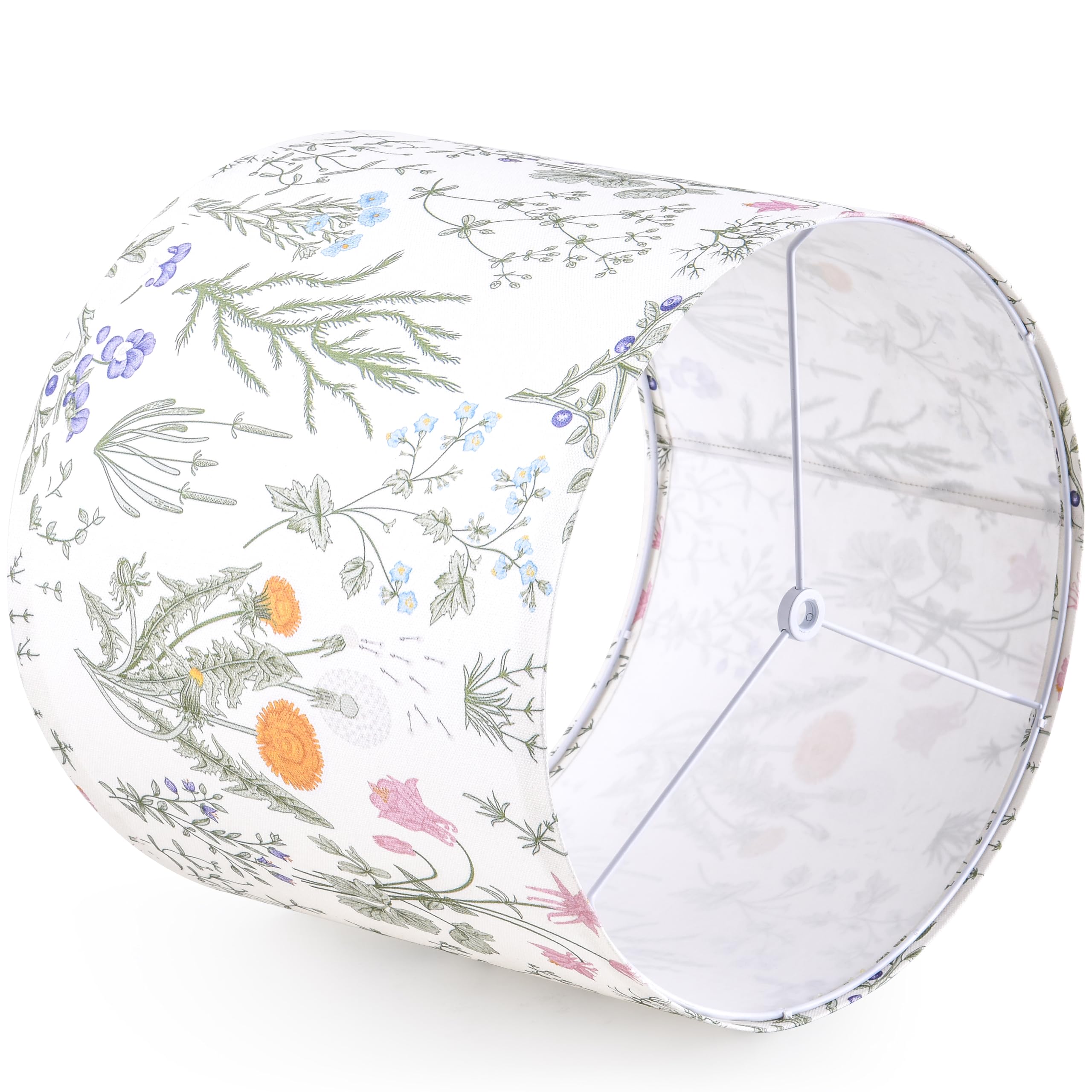 Set Of 2 Large Drum Lampshades Floral Printed Lamp Shades - 16'' X 16'' X 12'' - Ideal For Table & Floor Lamps Natural Linen- Ha