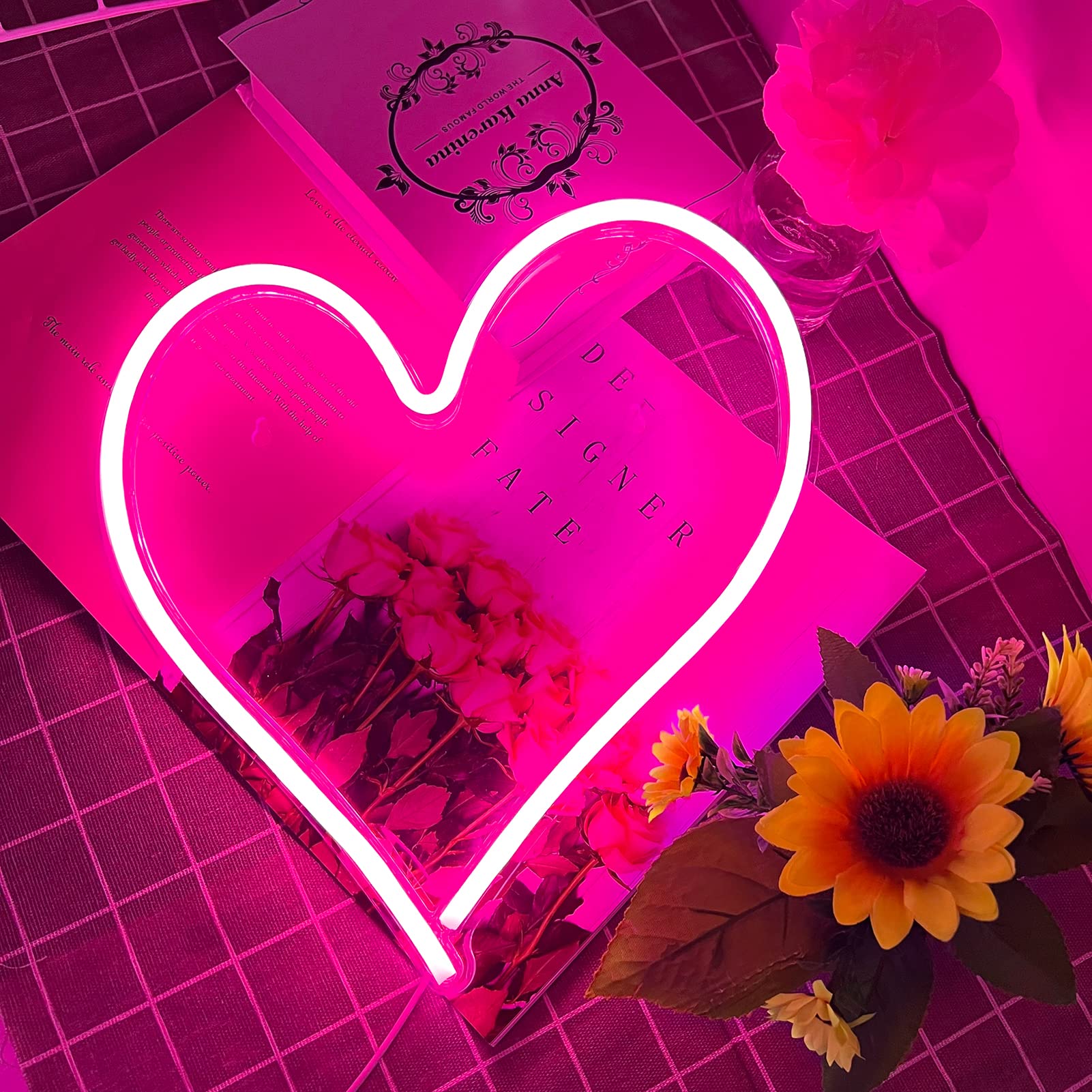 Bernicekelly Pink Heart Neon Sign - Dimmable Led Light For Bedroom & Party Decor, 13.4" X 13"