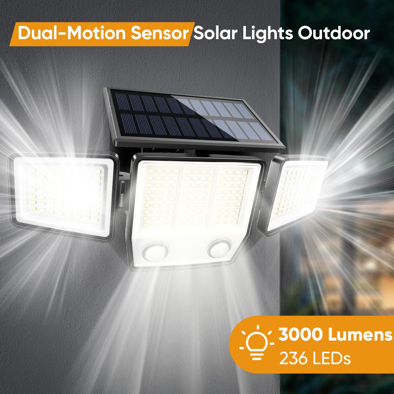 MDCMDCM Solar Motion Sensor Outdoor Lights - 3000LM, 3 Modes, IP65, 2 Pack with Remote Control, Waterproof LED Flood Light for Garden and Patio