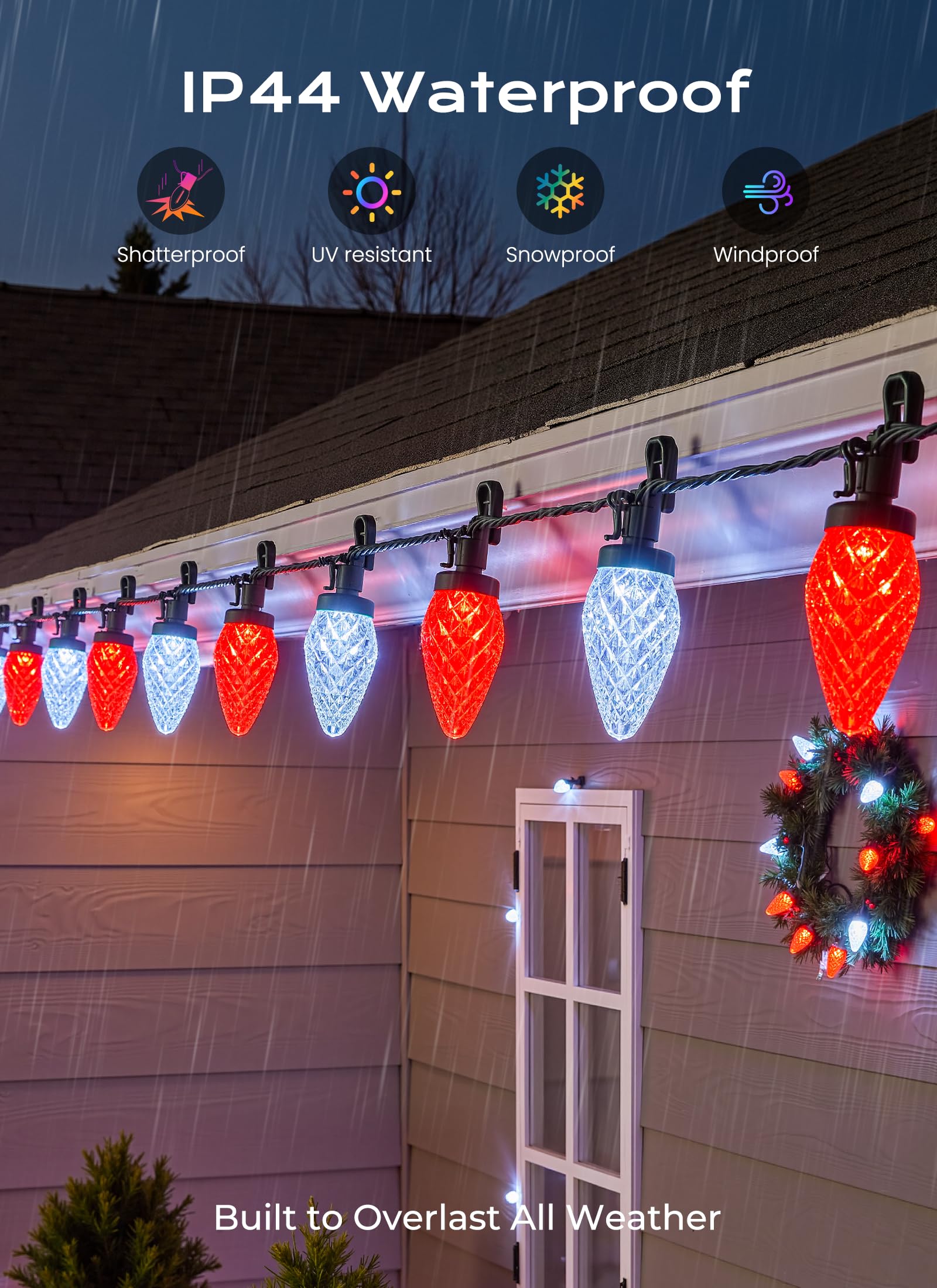 C9 Outdoor Christmas Lights  72 Ft 110 Led C9 String Lights  8 Modes & Timer Extendable Waterproof For Christmas Tree Indoor Outdoor Roofline Patio Outside Garden Yard Holiday Xmas Decor  Red White