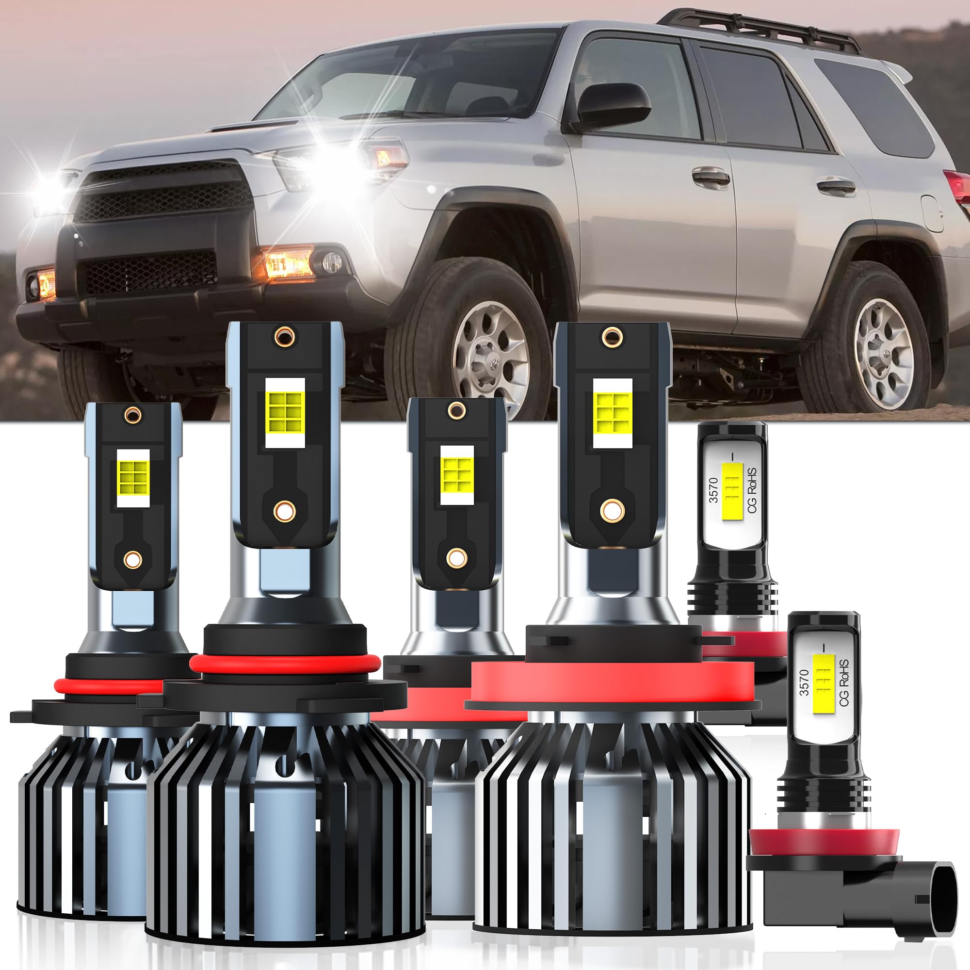 XG Glitter Lights Fit For Toyota 4Runner 2010 2011 2012 2013, 9005 High Beam H11 Low Beam H11 Fog Light Bulbs, High Power 6500K 