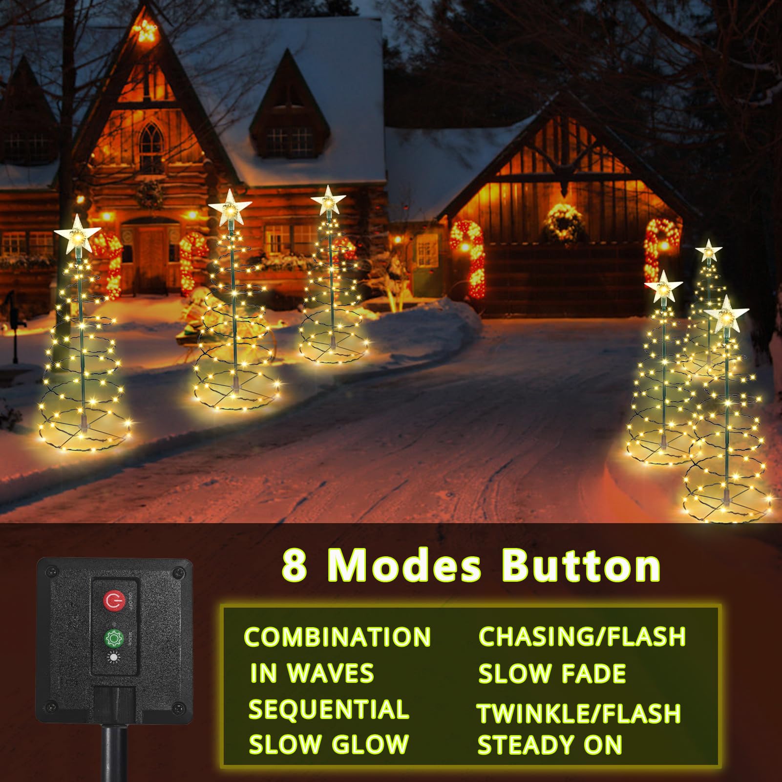 Bstge Outdoor Christmas Tree Lights, 20in Warm White Solar Pathway Lights, Waterproof, 8 Modes, 2 Pack for Garden Patio Yard